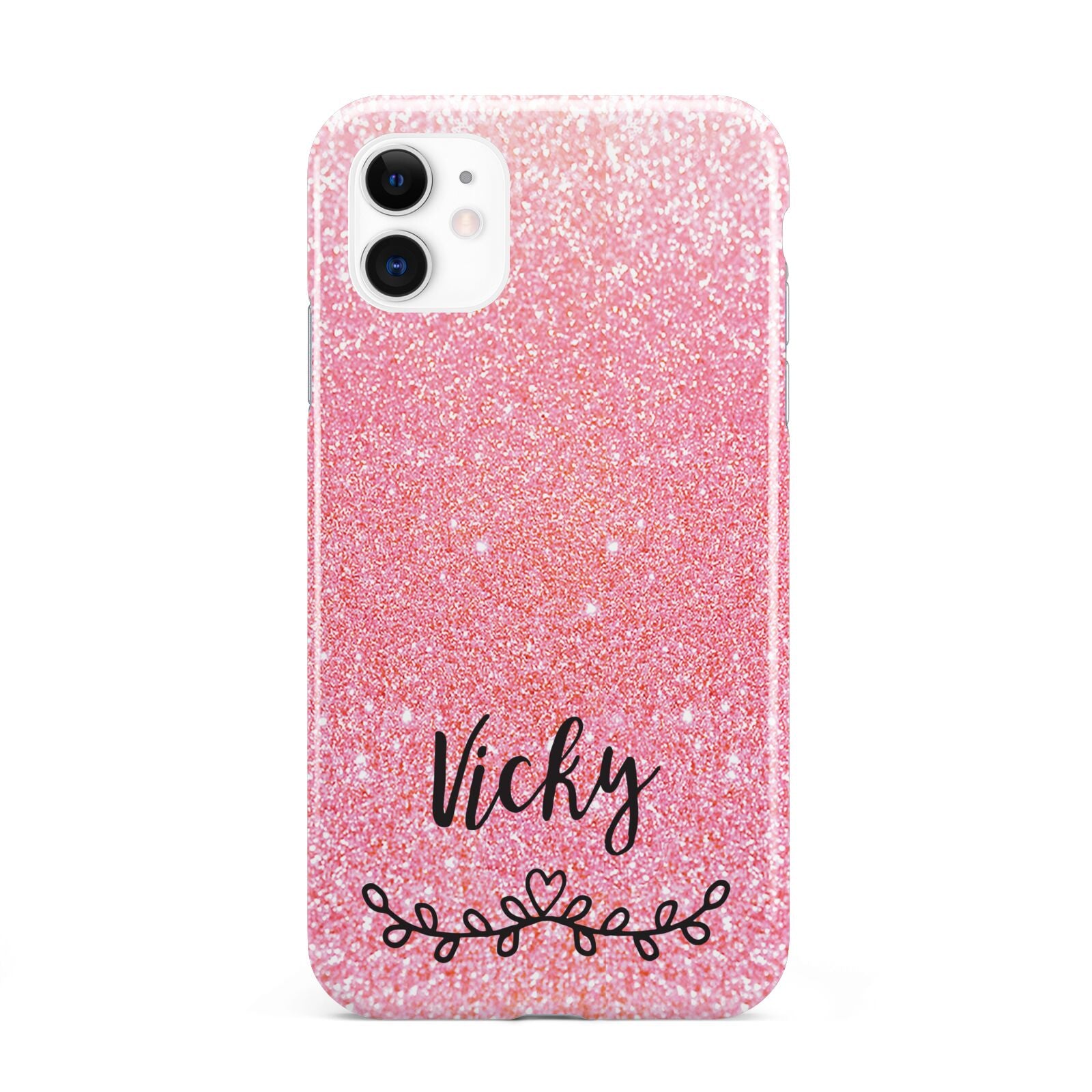 Pink Glitter with Custom Black Text iPhone 11 3D Tough Case