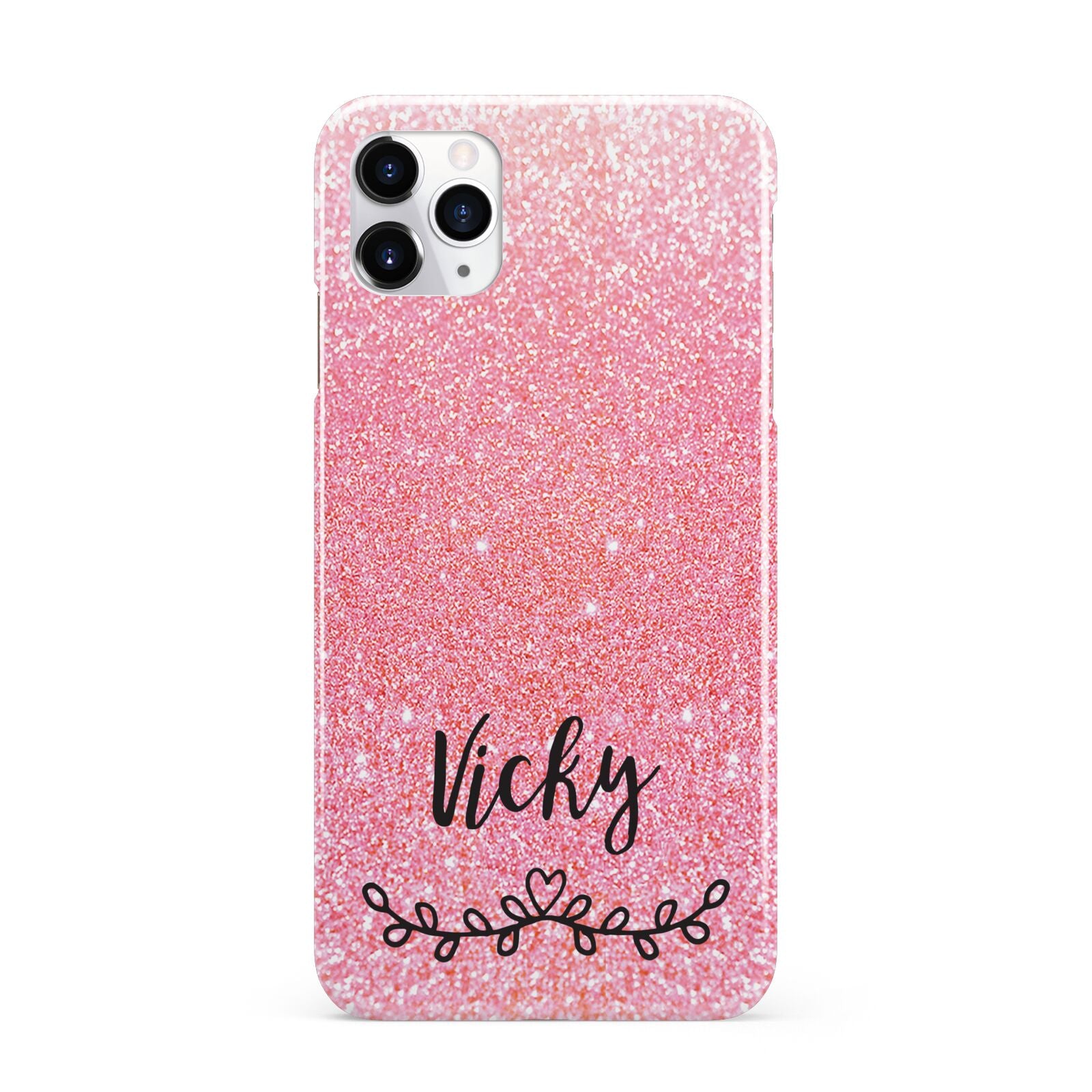 Pink Glitter with Custom Black Text iPhone 11 Pro Max 3D Snap Case