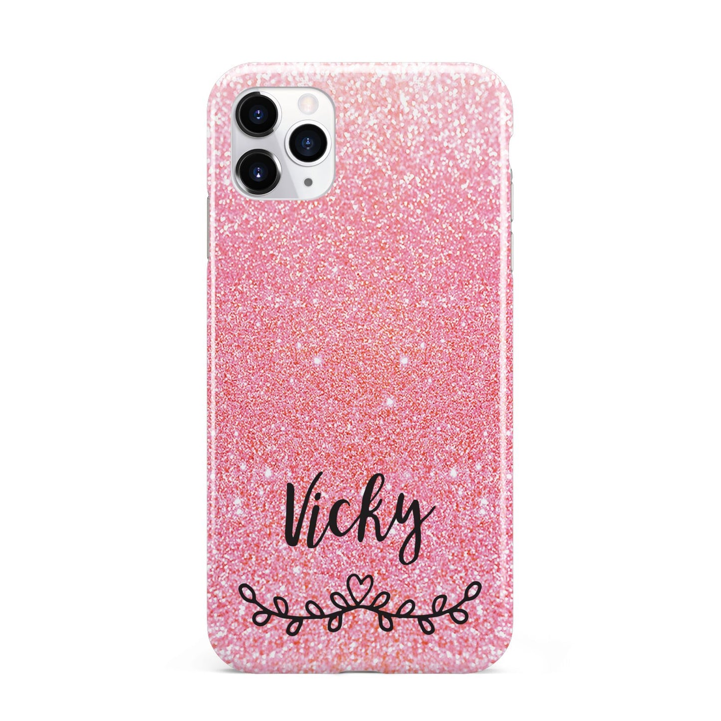 Pink Glitter with Custom Black Text iPhone 11 Pro Max 3D Tough Case