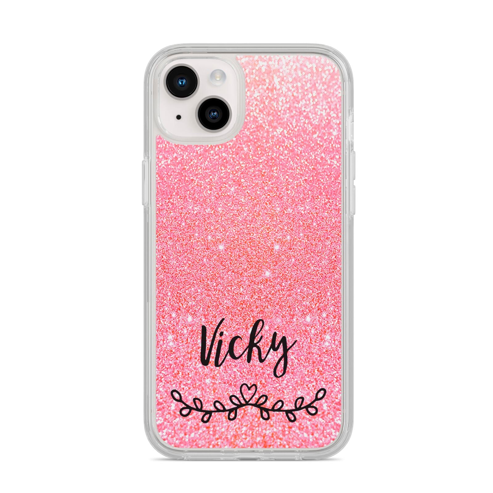 Pink Glitter with Custom Black Text iPhone 14 Plus Clear Tough Case Starlight