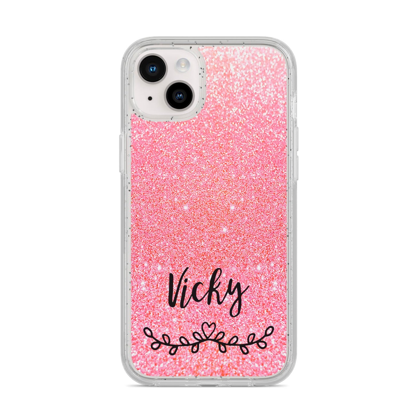 Pink Glitter with Custom Black Text iPhone 14 Plus Glitter Tough Case Starlight