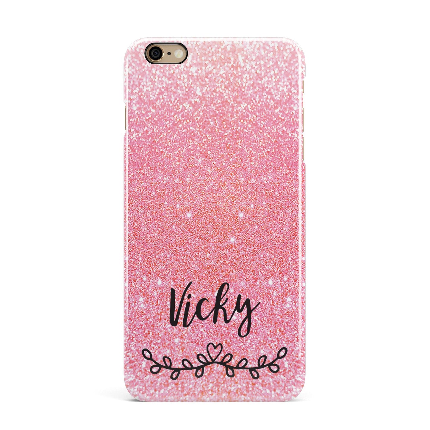 Pink Glitter with Custom Black Text iPhone 6 Plus 3D Snap Case on Gold Phone