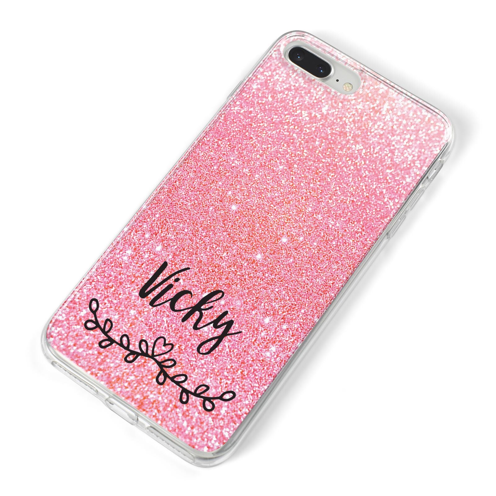 Pink Glitter with Custom Black Text iPhone 8 Plus Bumper Case on Silver iPhone Alternative Image