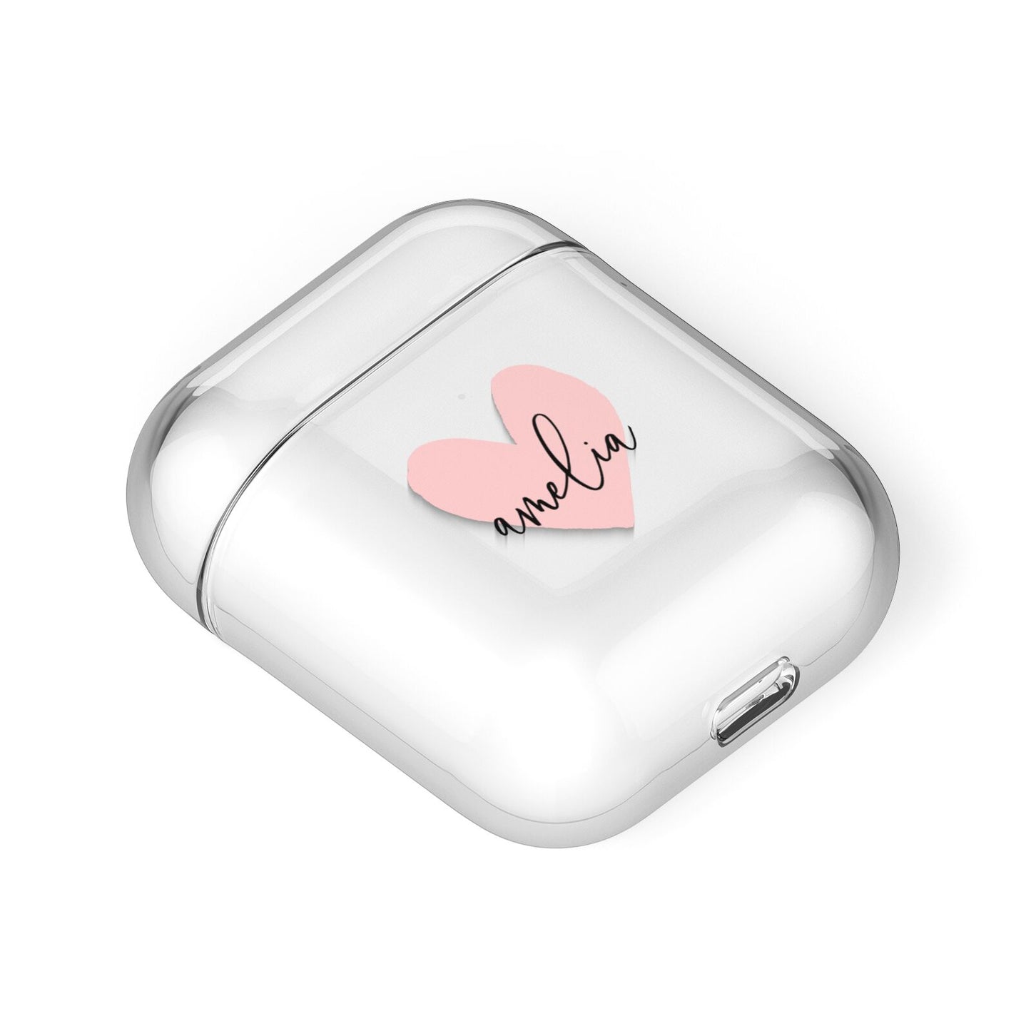 Pink Heart Sketch with Name AirPods Case Laid Flat