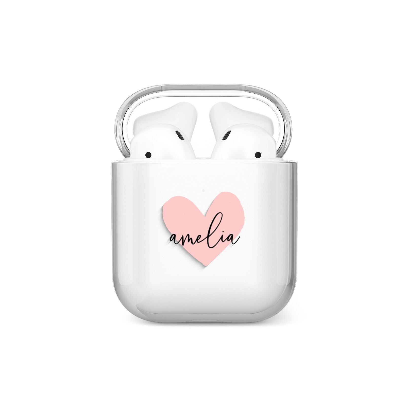 Pink Heart Sketch with Name AirPods Case