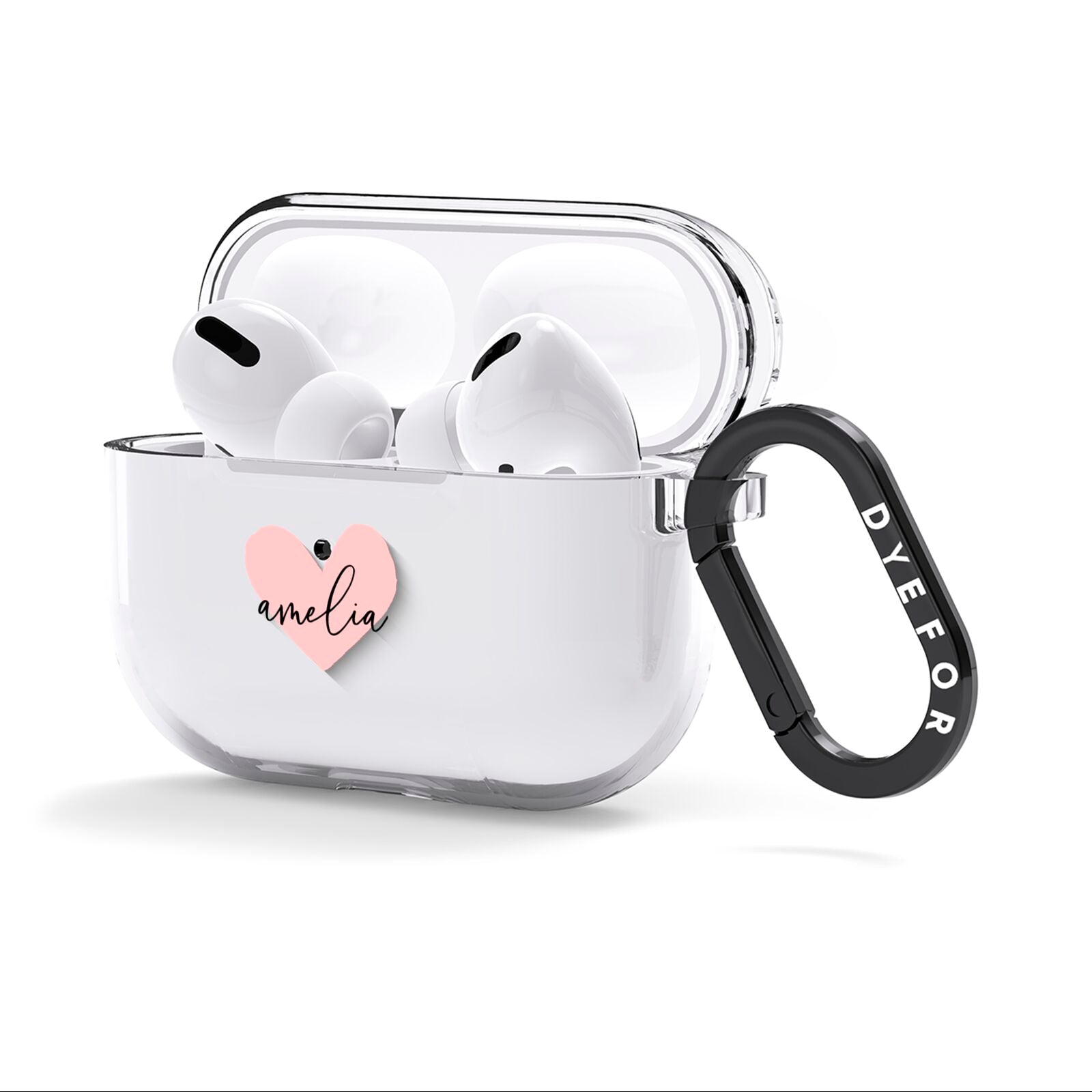 Pink Heart Sketch with Name AirPods Clear Case 3rd Gen Side Image