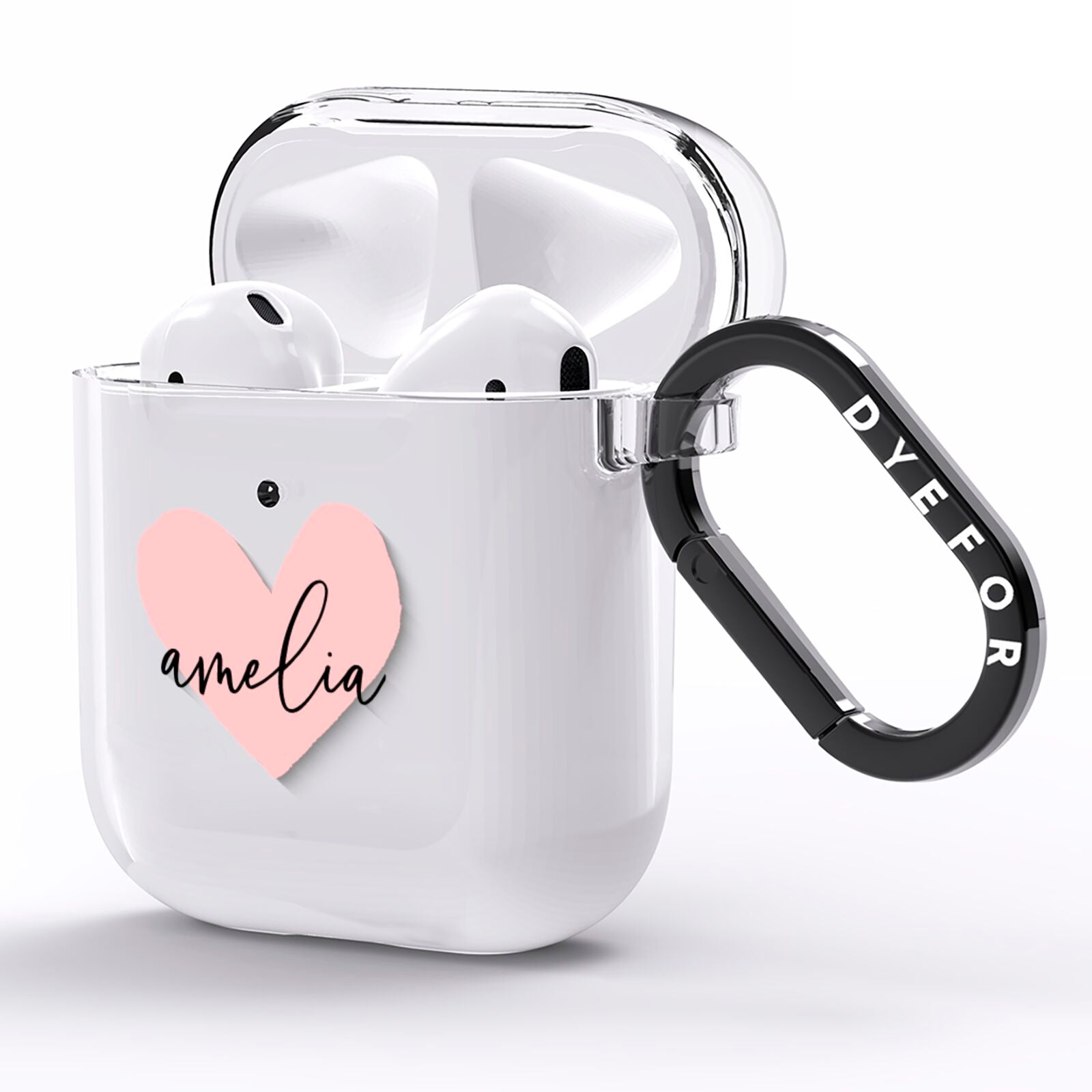 Pink Heart Sketch with Name AirPods Clear Case Side Image