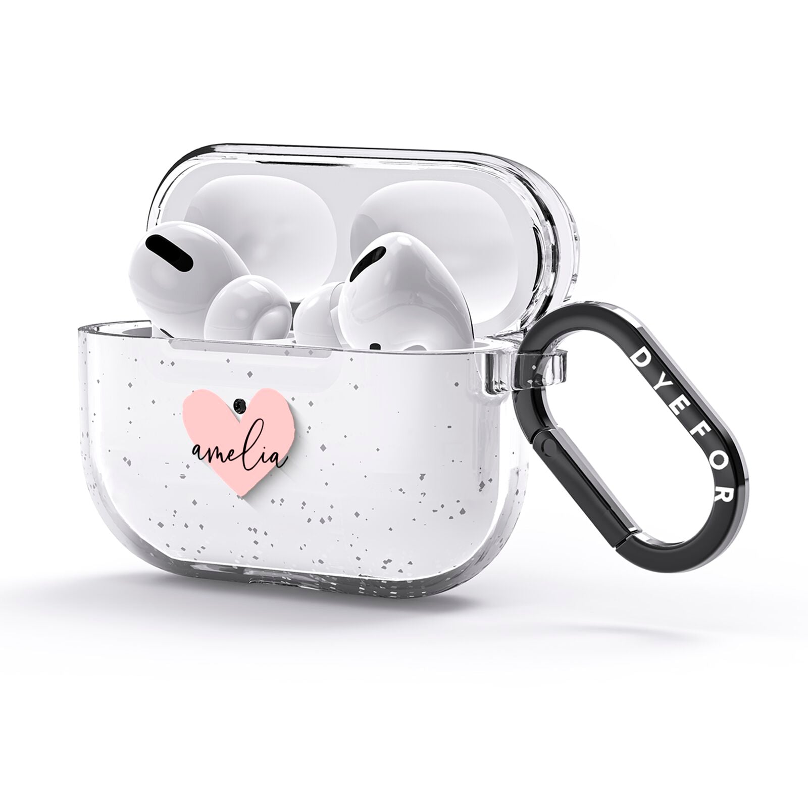 Pink Heart Sketch with Name AirPods Glitter Case 3rd Gen Side Image