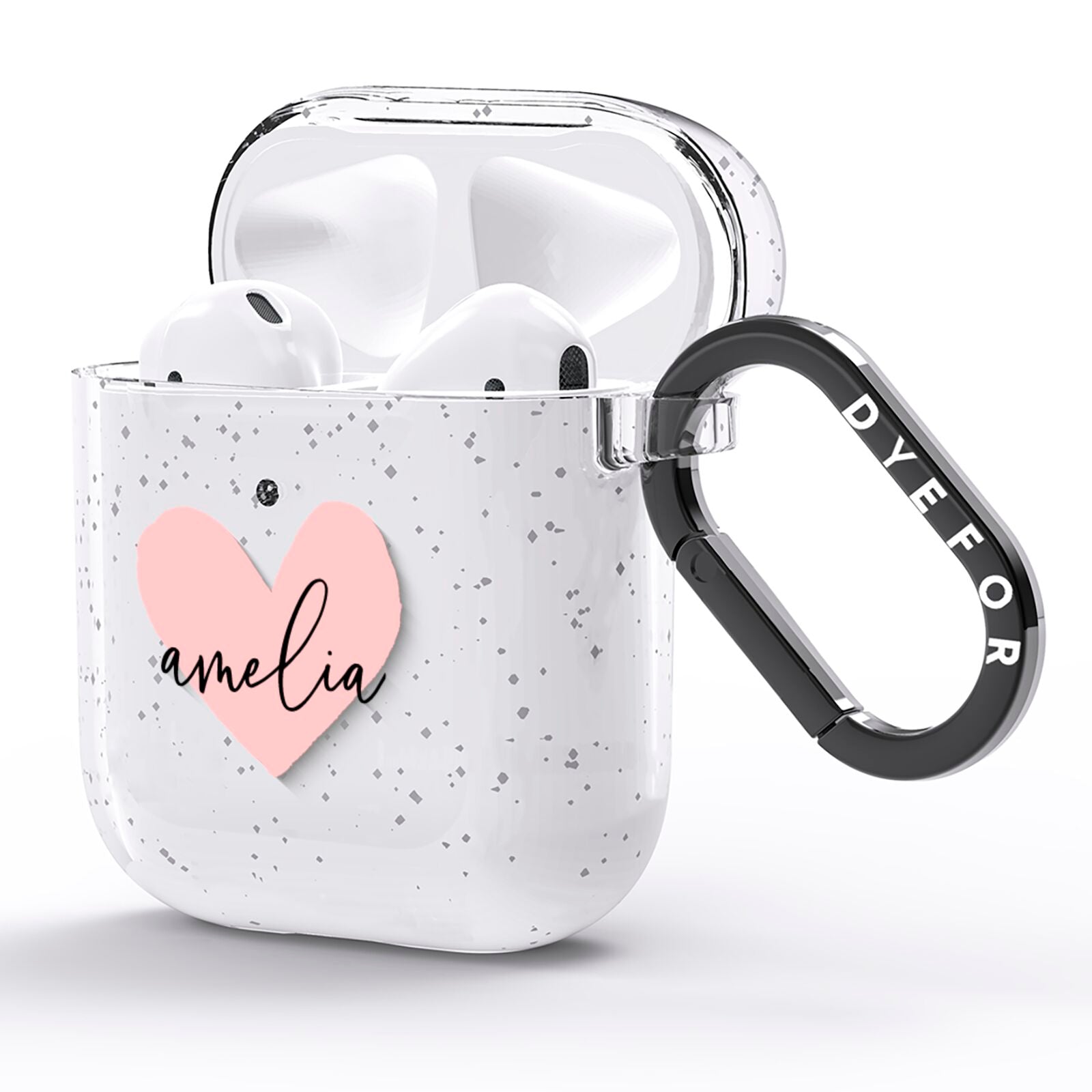 Pink Heart Sketch with Name AirPods Glitter Case Side Image