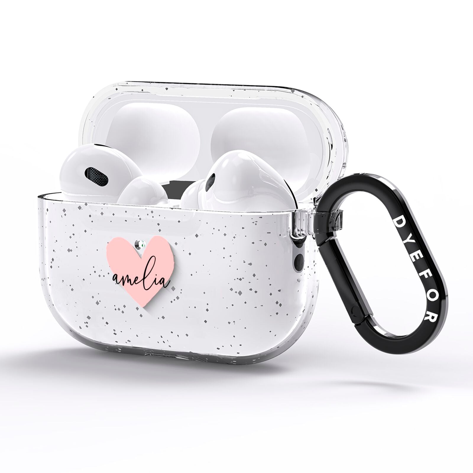 Pink Heart Sketch with Name AirPods Pro Glitter Case Side Image