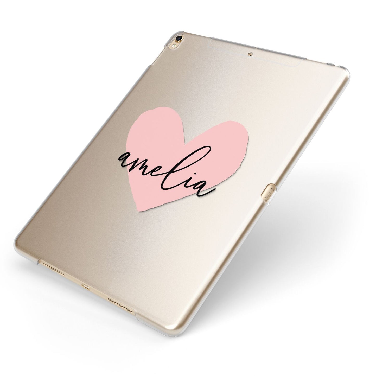 Pink Heart Sketch with Name Apple iPad Case on Gold iPad Side View