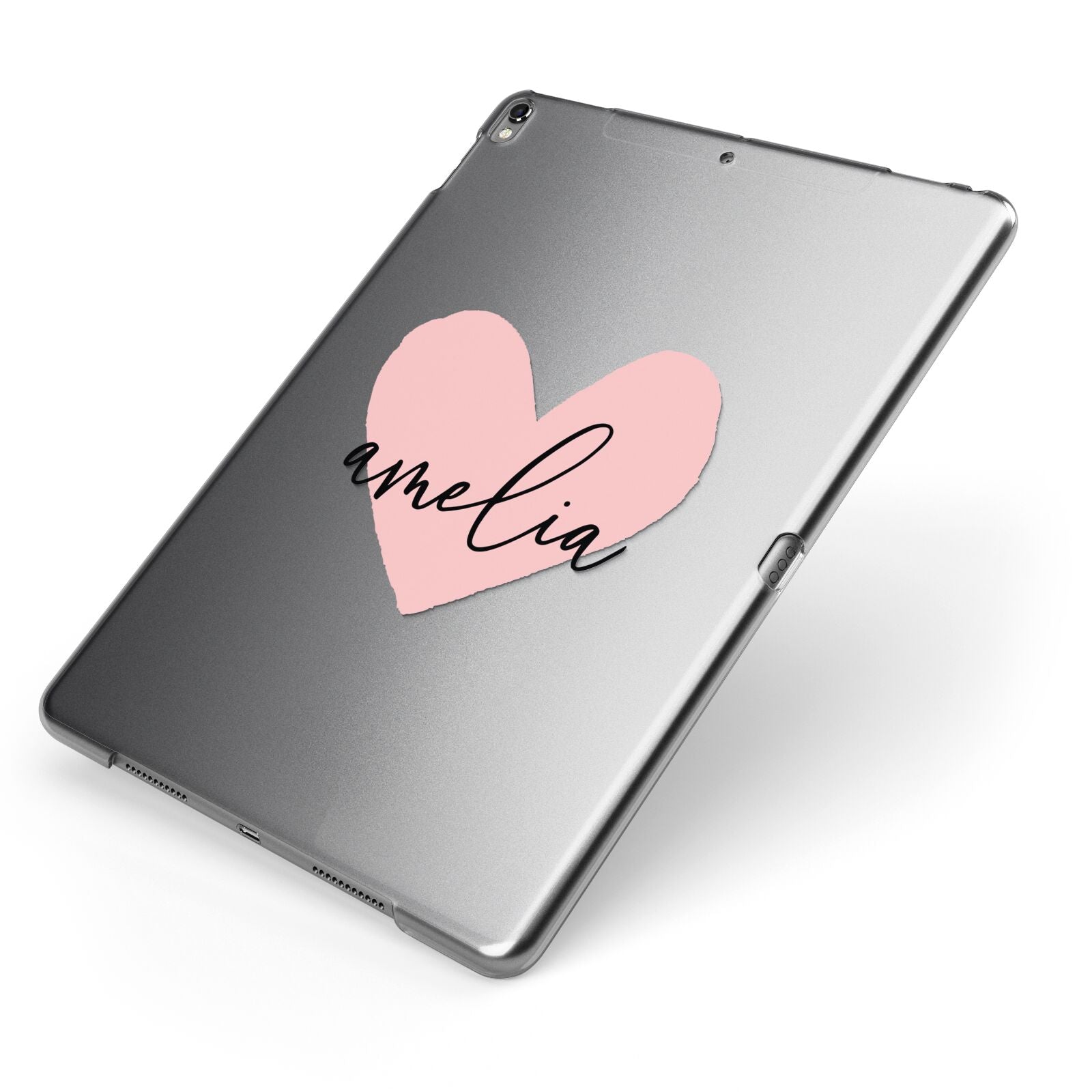 Pink Heart Sketch with Name Apple iPad Case on Grey iPad Side View