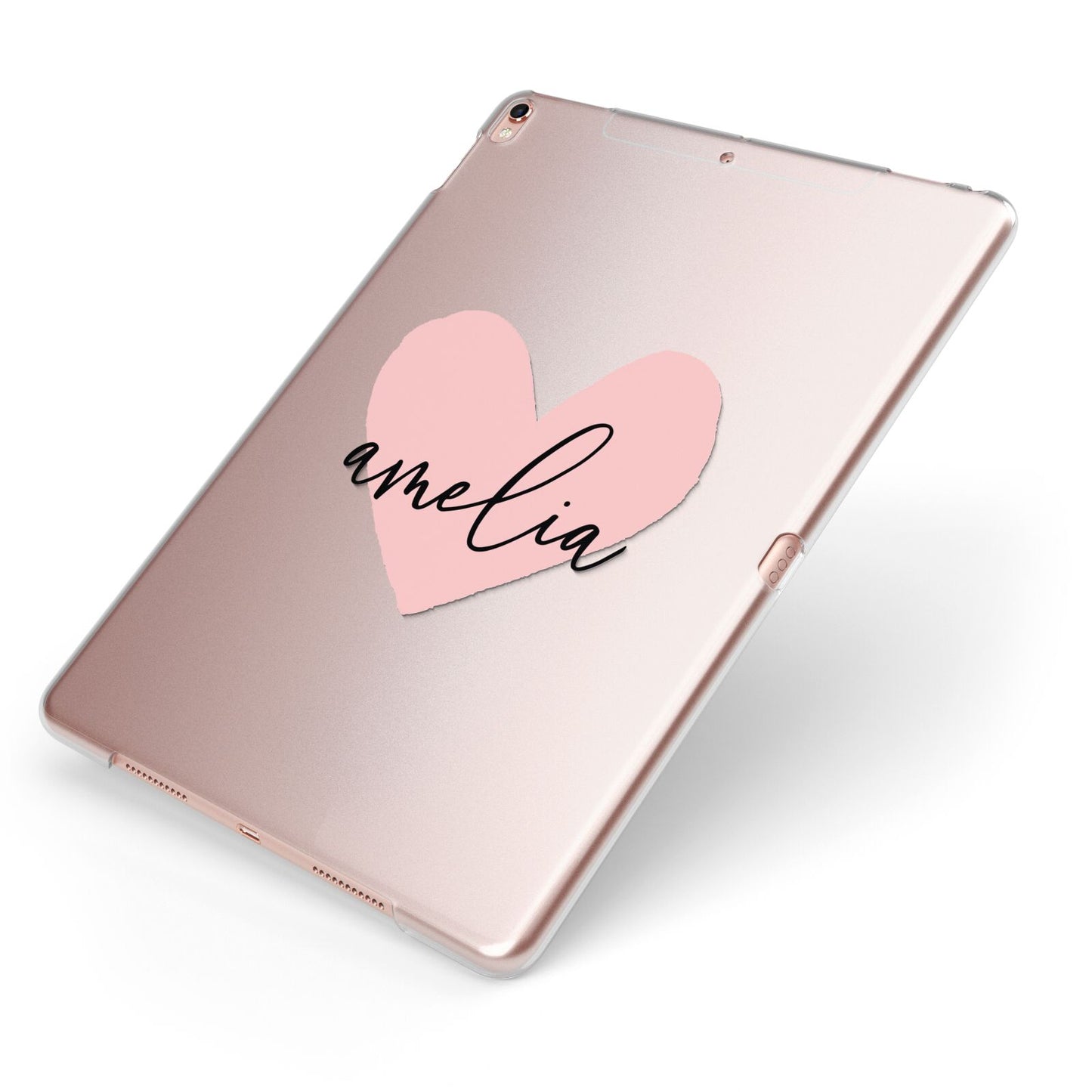 Pink Heart Sketch with Name Apple iPad Case on Rose Gold iPad Side View