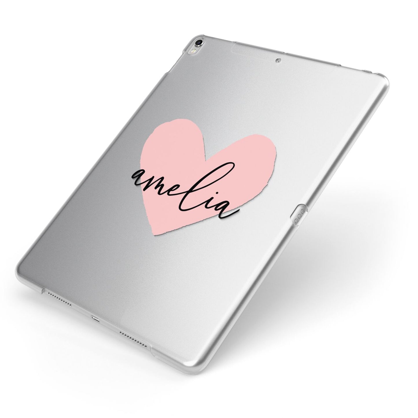 Pink Heart Sketch with Name Apple iPad Case on Silver iPad Side View