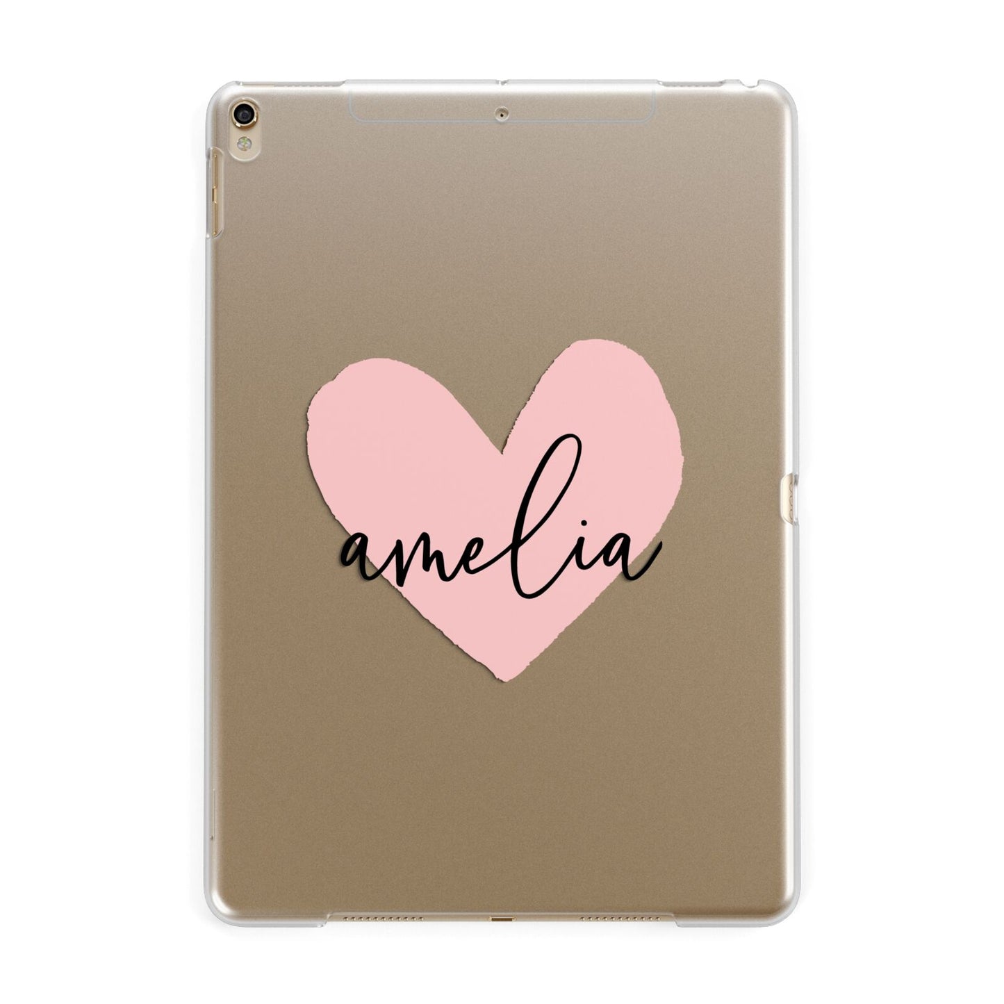 Pink Heart Sketch with Name Apple iPad Gold Case