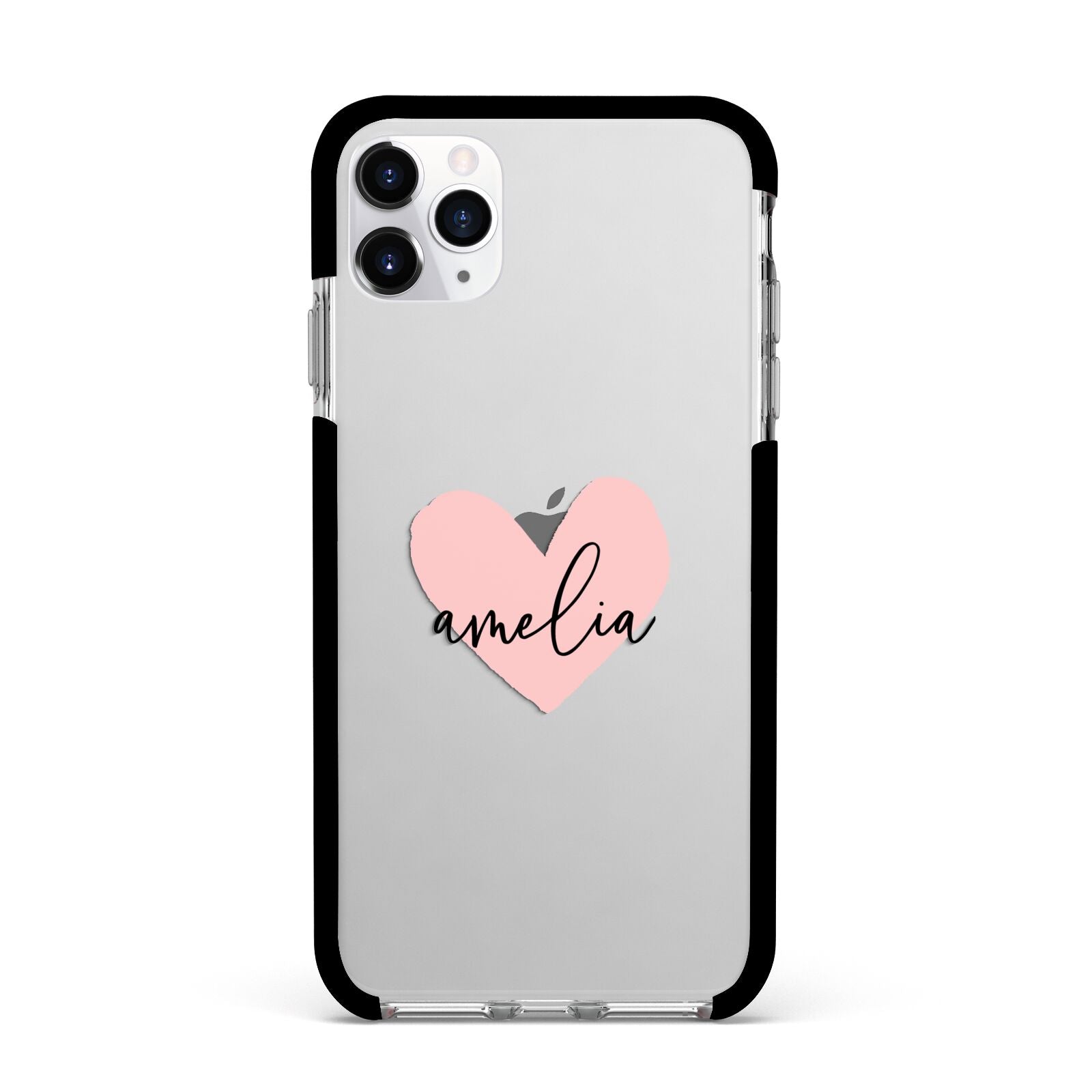 Pink Heart Sketch with Name Apple iPhone 11 Pro Max in Silver with Black Impact Case