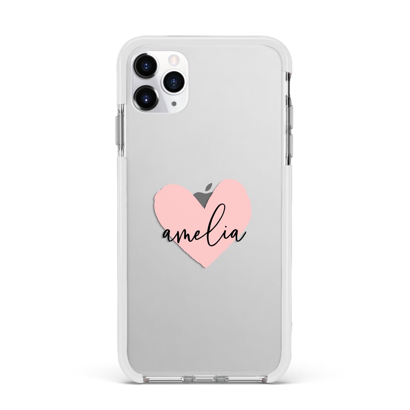 Pink Heart Sketch with Name Apple iPhone 11 Pro Max in Silver with White Impact Case