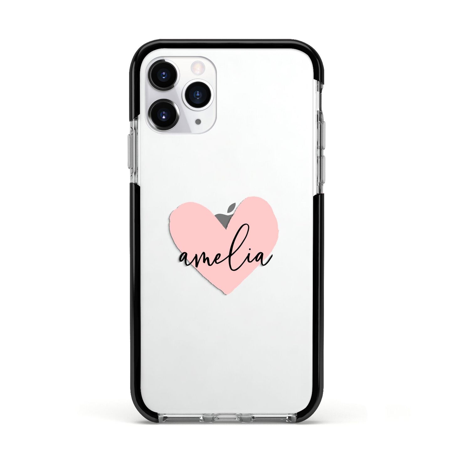 Pink Heart Sketch with Name Apple iPhone 11 Pro in Silver with Black Impact Case