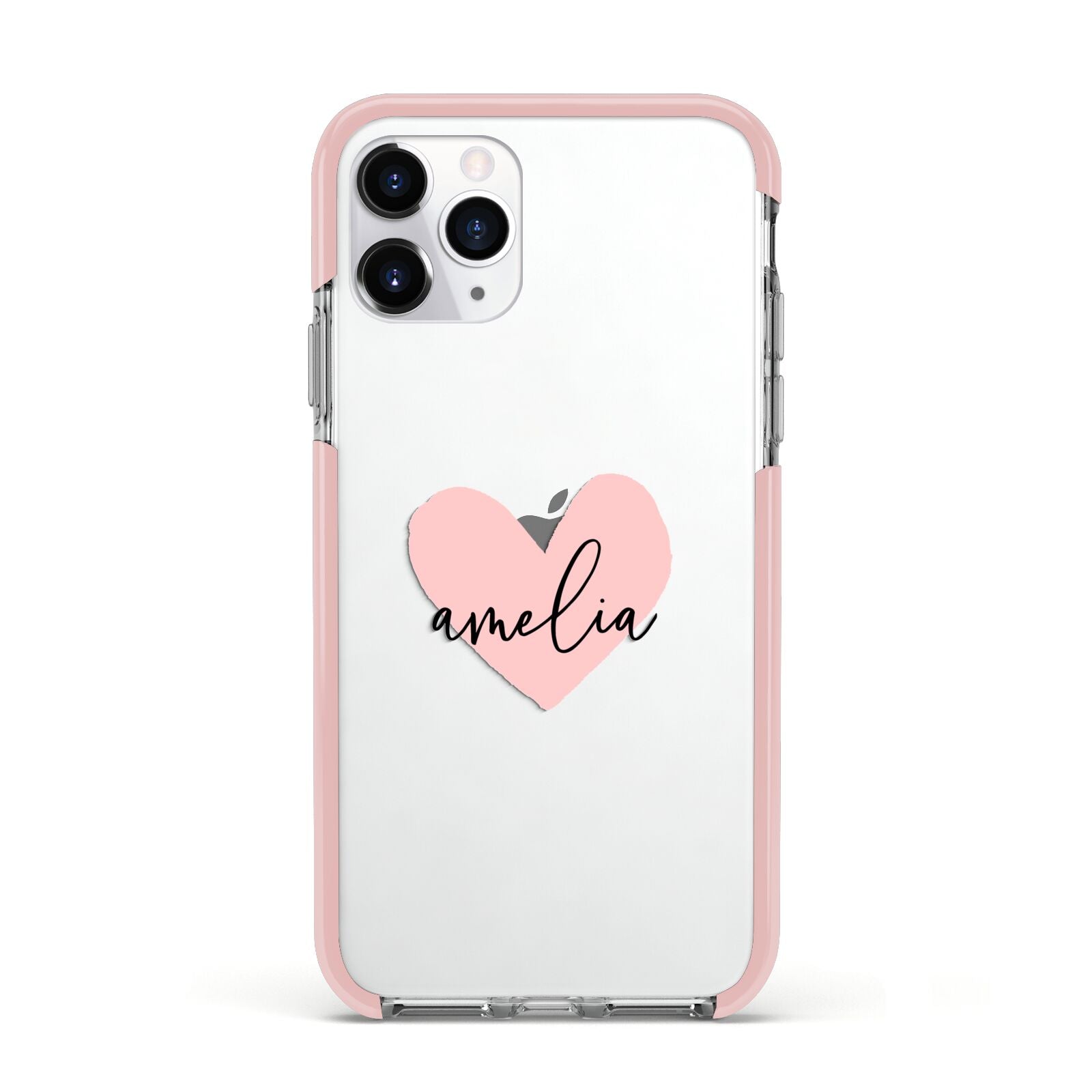 Pink Heart Sketch with Name Apple iPhone 11 Pro in Silver with Pink Impact Case