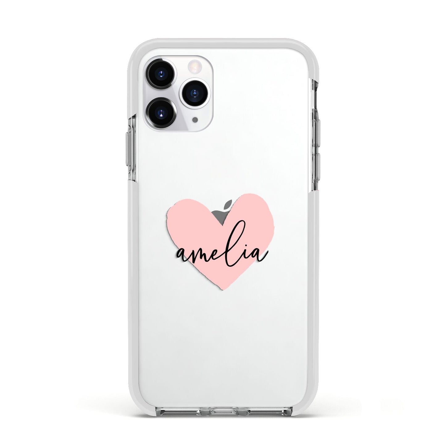 Pink Heart Sketch with Name Apple iPhone 11 Pro in Silver with White Impact Case