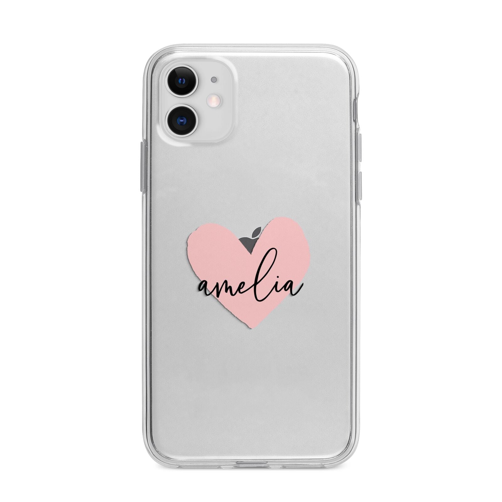 Pink Heart Sketch with Name Apple iPhone 11 in White with Bumper Case