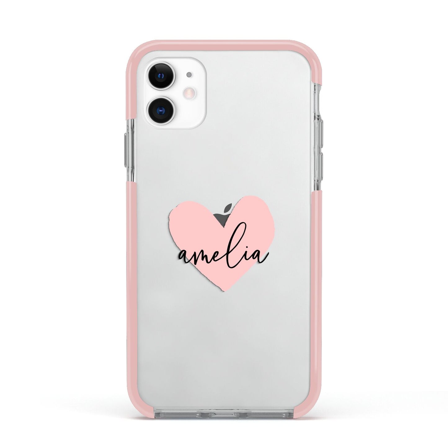 Pink Heart Sketch with Name Apple iPhone 11 in White with Pink Impact Case