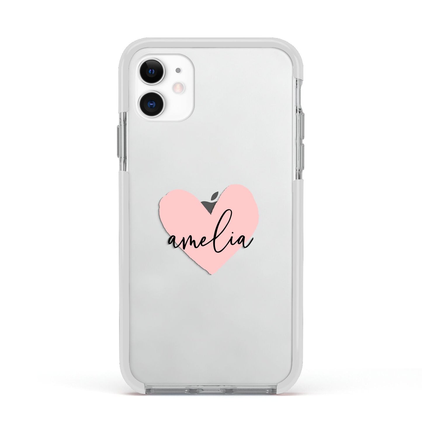 Pink Heart Sketch with Name Apple iPhone 11 in White with White Impact Case