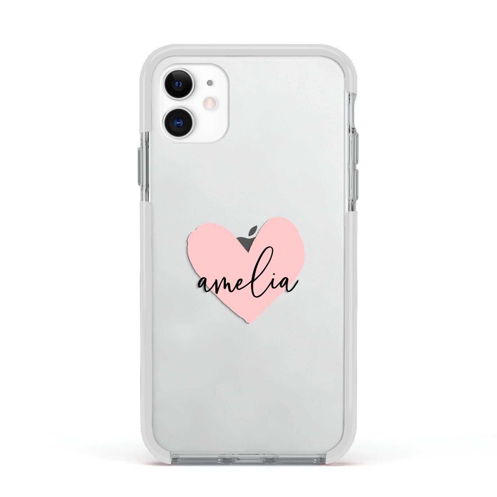 Pink Heart Sketch with Name Apple iPhone 11 in White with White Impact Case