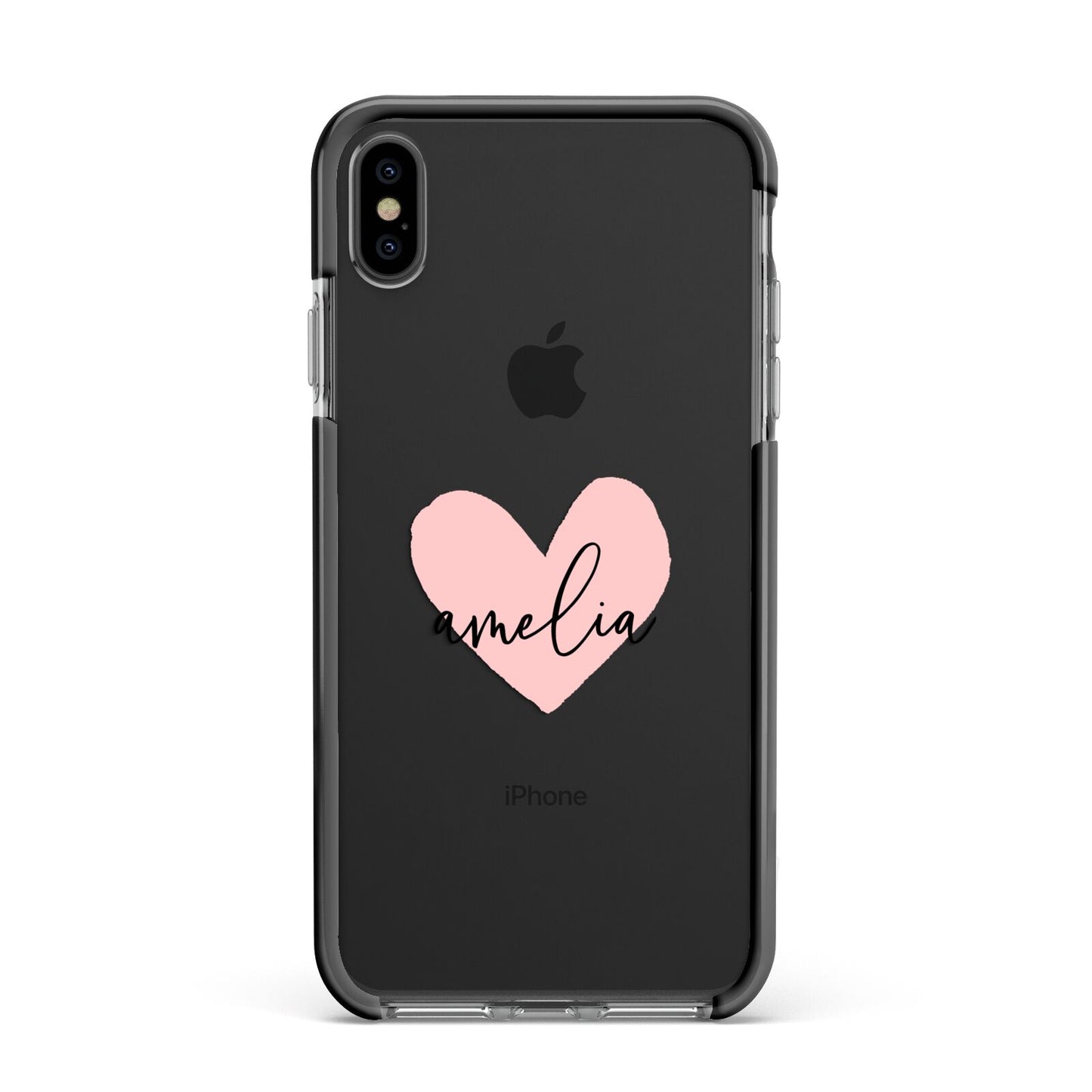 Pink Heart Sketch with Name Apple iPhone Xs Max Impact Case Black Edge on Black Phone