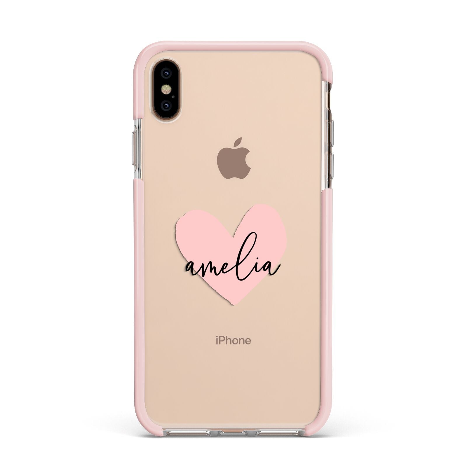 Pink Heart Sketch with Name Apple iPhone Xs Max Impact Case Pink Edge on Gold Phone