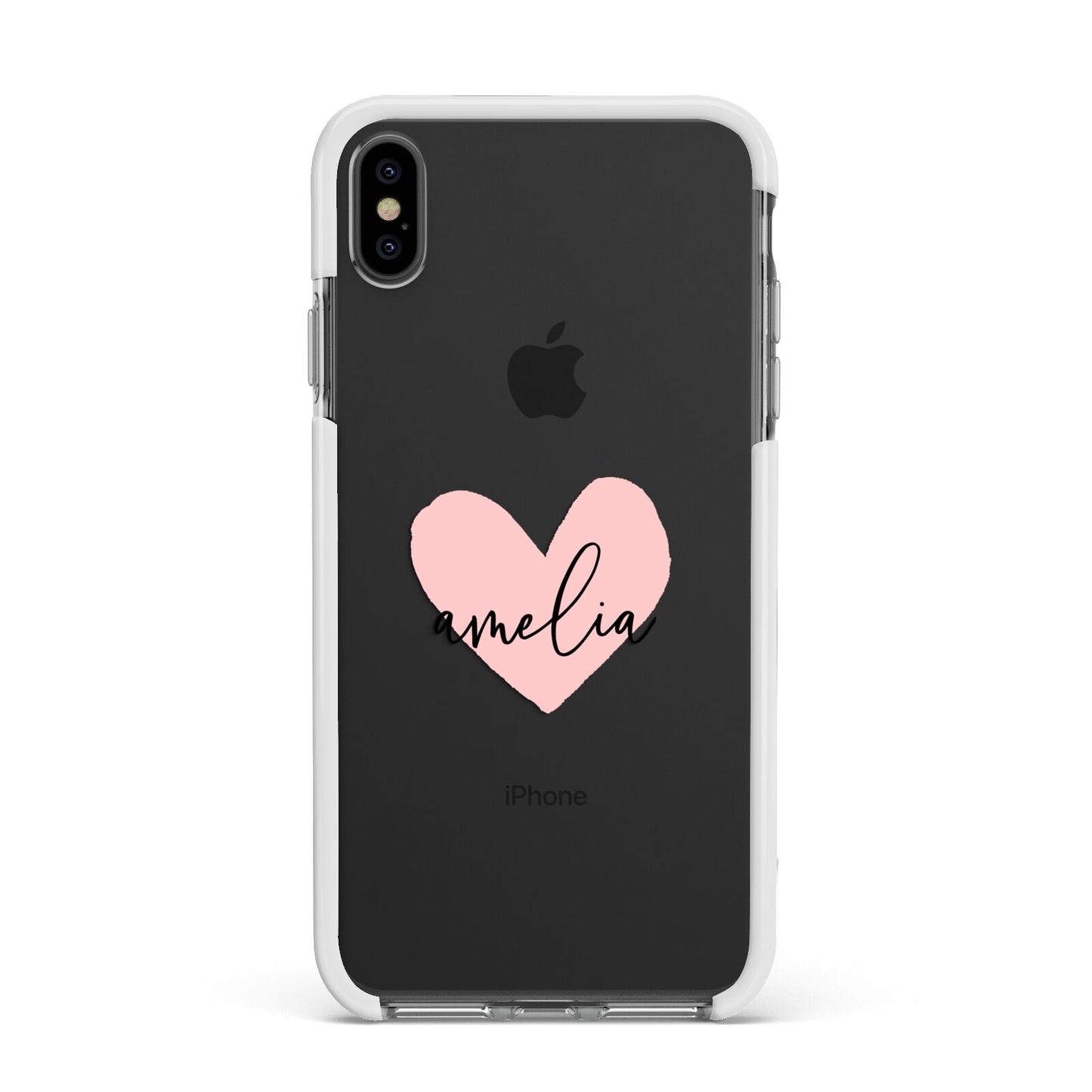 Pink Heart Sketch with Name Apple iPhone Xs Max Impact Case White Edge on Black Phone