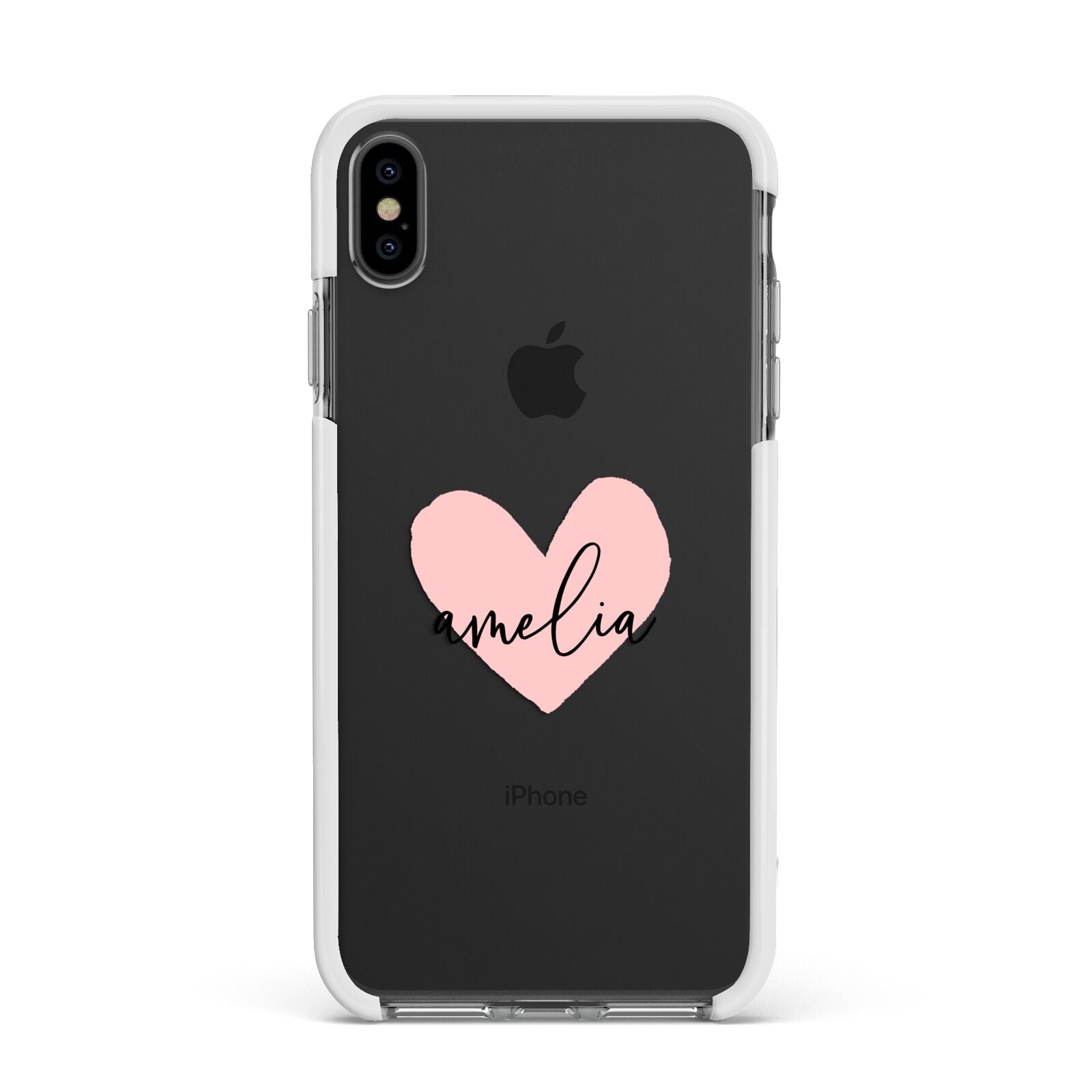 Pink Heart Sketch with Name Apple iPhone Xs Max Impact Case White Edge on Black Phone