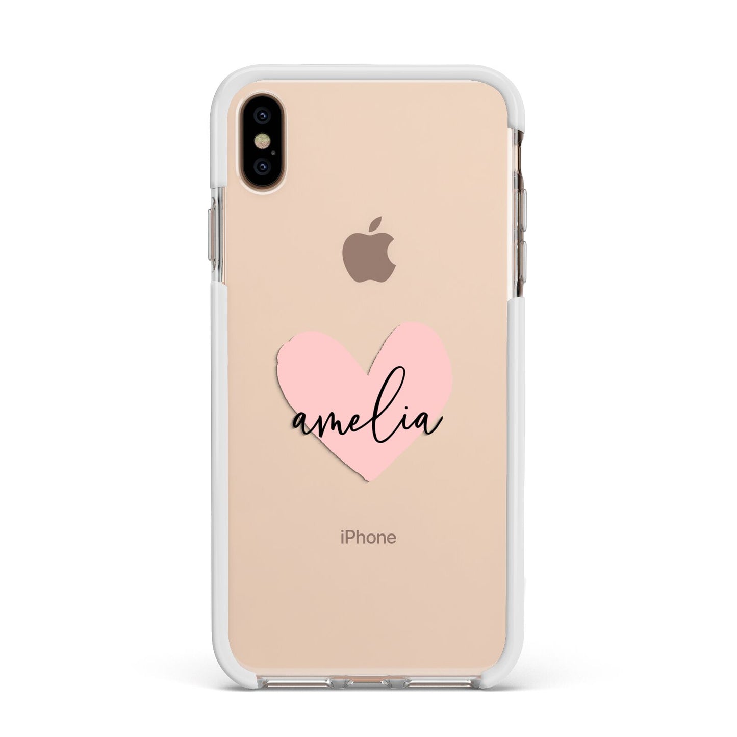 Pink Heart Sketch with Name Apple iPhone Xs Max Impact Case White Edge on Gold Phone