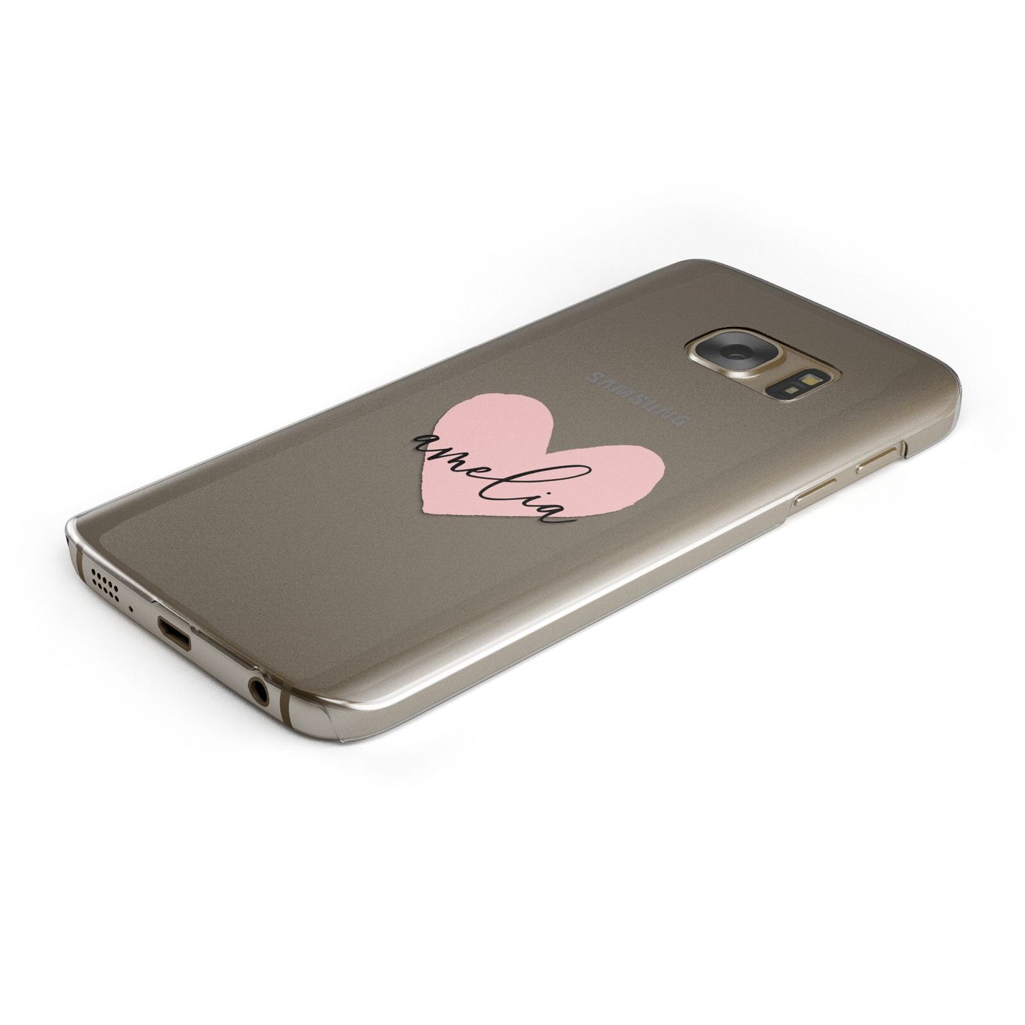 Pink Heart Sketch with Name Protective Samsung Galaxy Case Angled Image