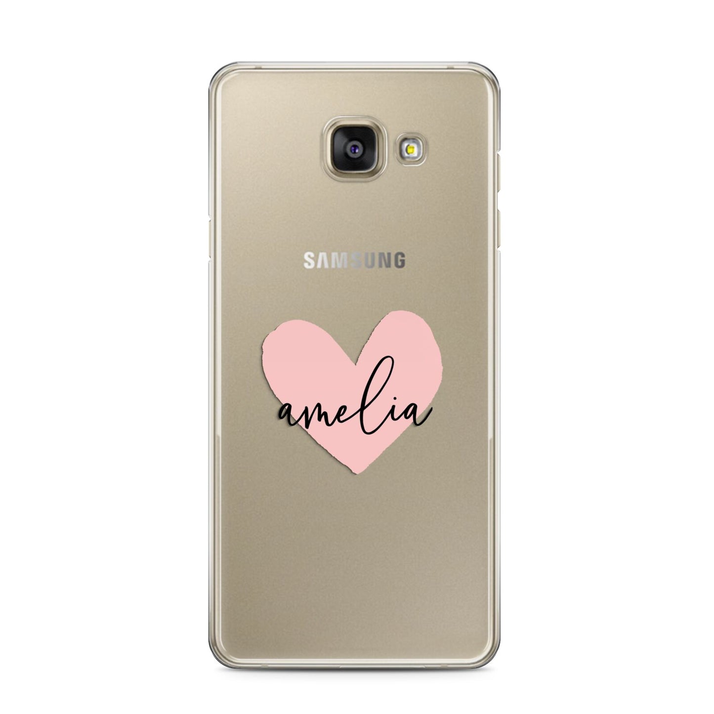 Pink Heart Sketch with Name Samsung Galaxy A3 2016 Case on gold phone