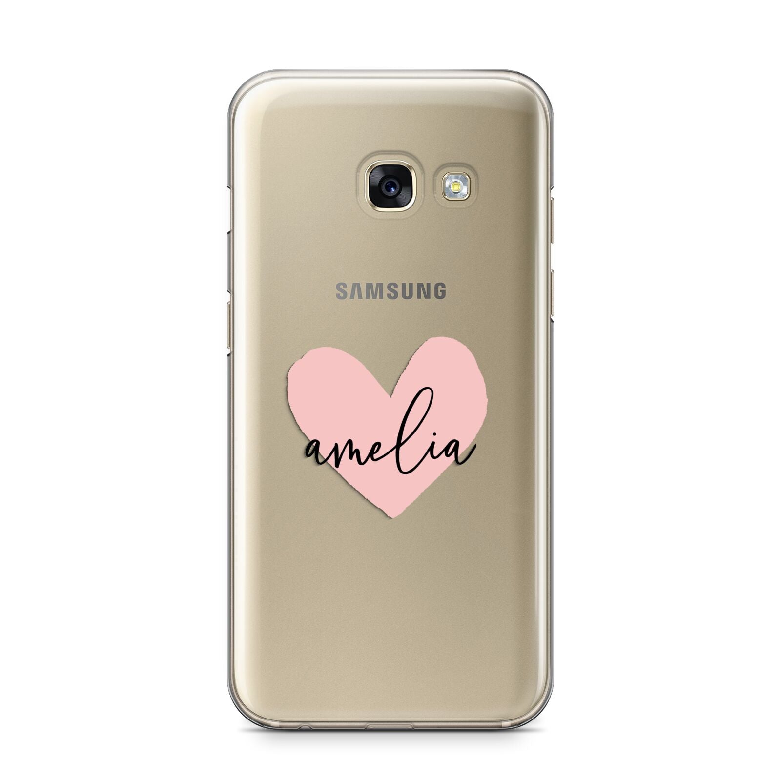 Pink Heart Sketch with Name Samsung Galaxy A3 2017 Case on gold phone