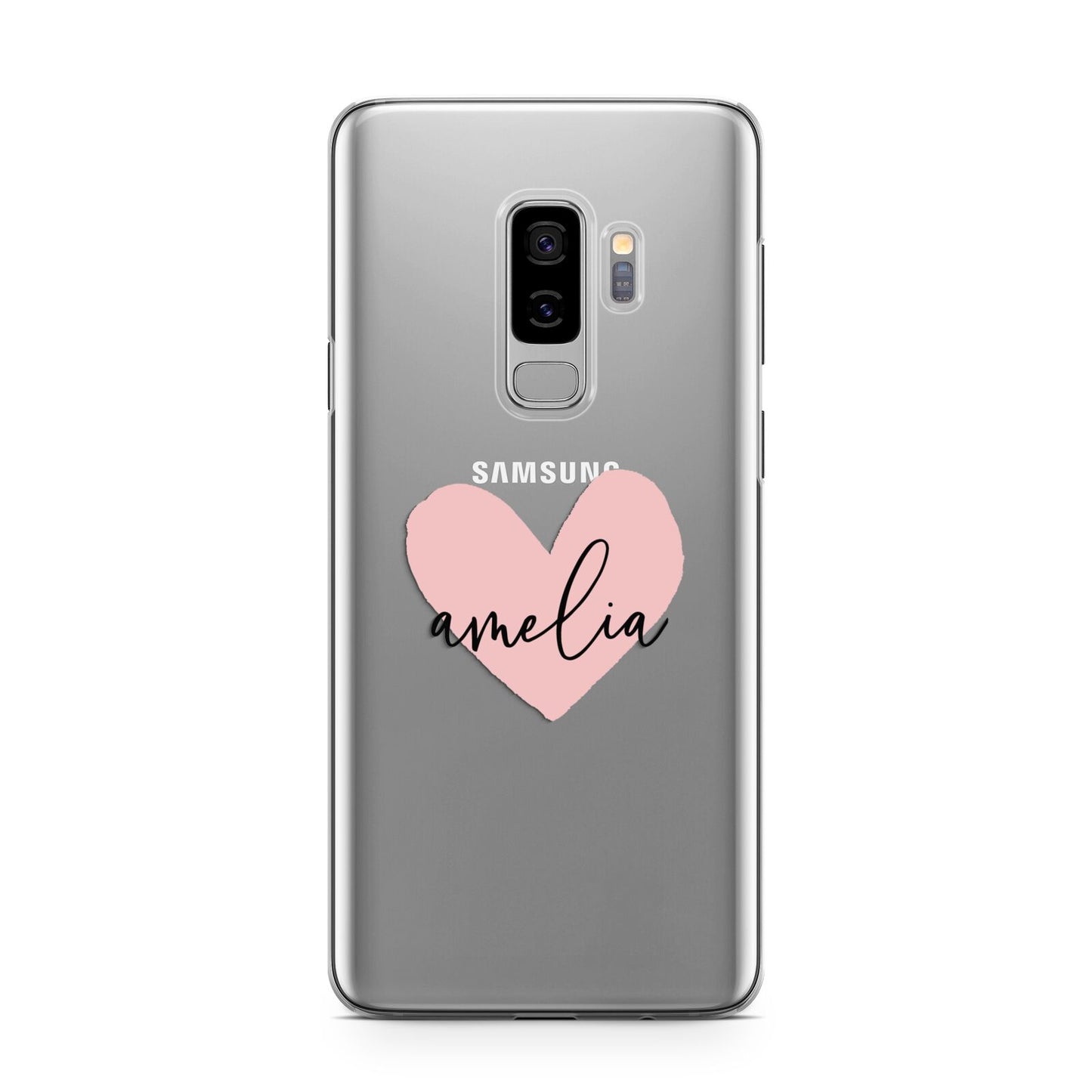 Pink Heart Sketch with Name Samsung Galaxy S9 Plus Case on Silver phone