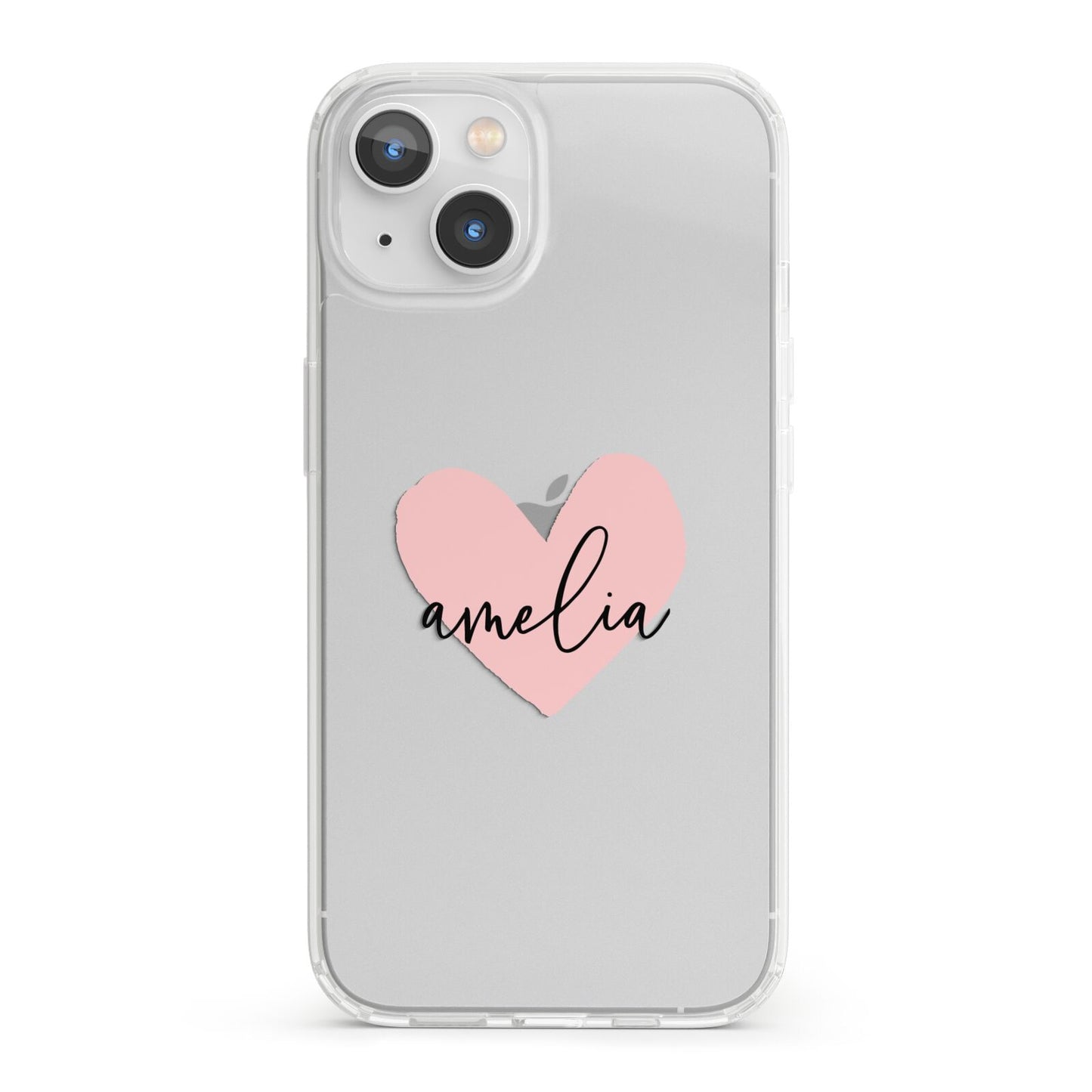 Pink Heart Sketch with Name iPhone 13 Clear Bumper Case