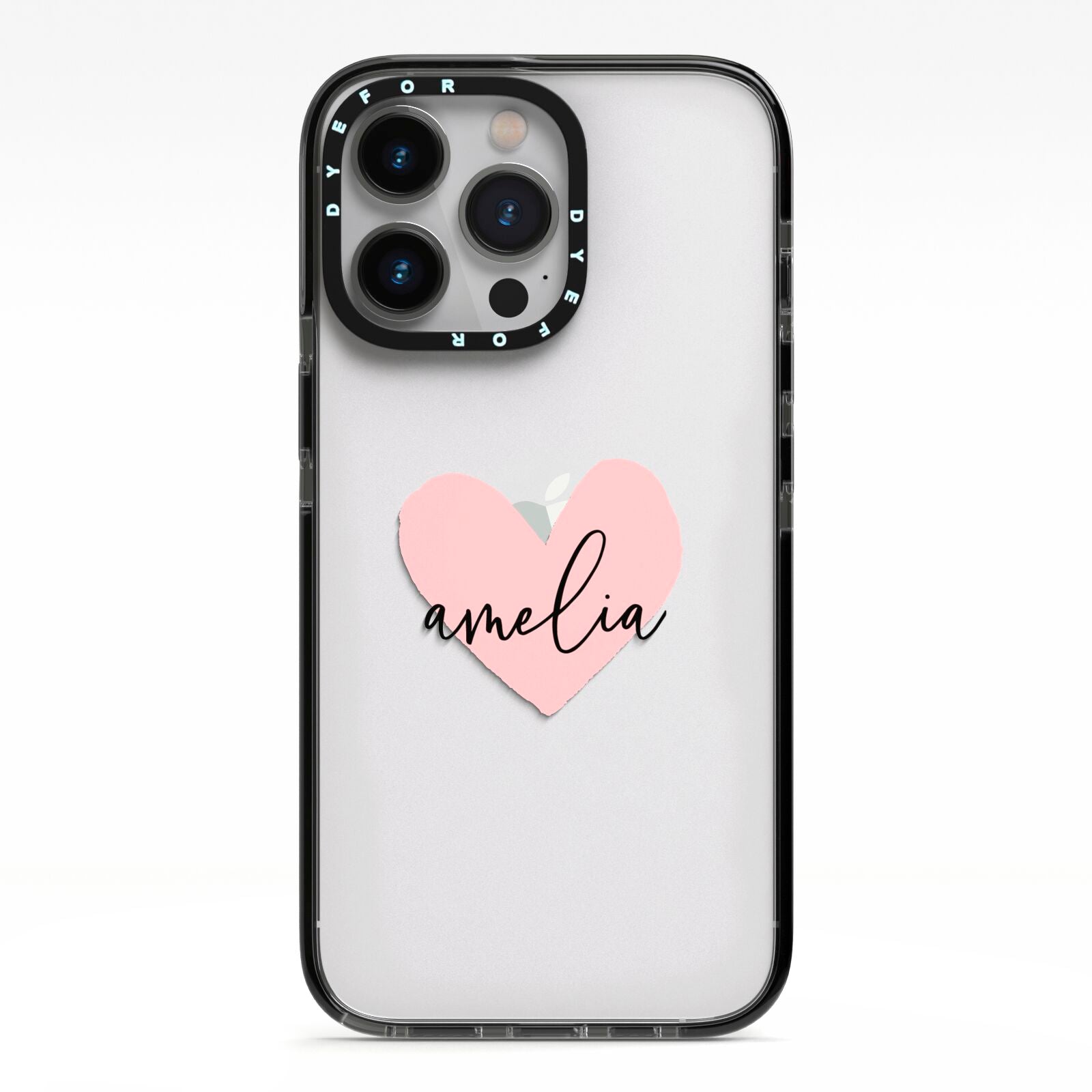 Pink Heart Sketch with Name iPhone 13 Pro Black Impact Case on Silver phone