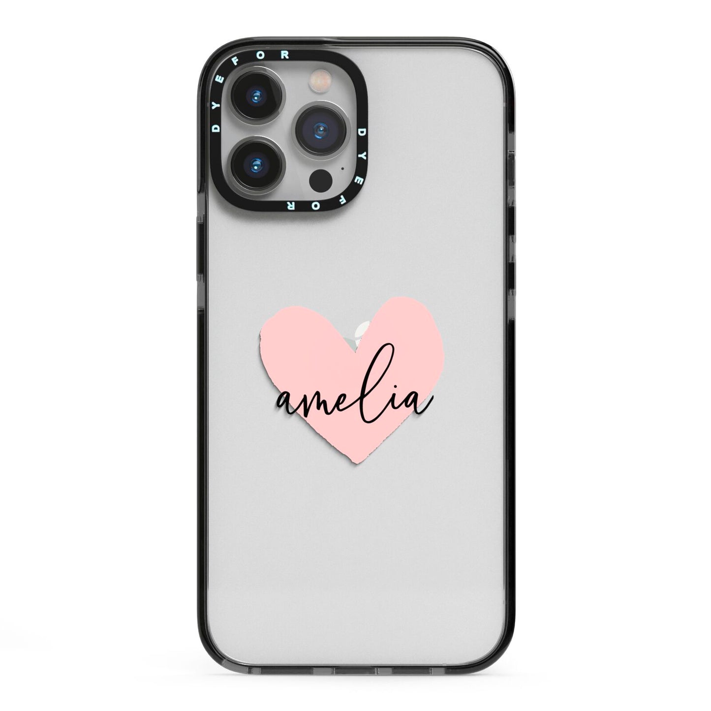 Pink Heart Sketch with Name iPhone 13 Pro Max Black Impact Case on Silver phone