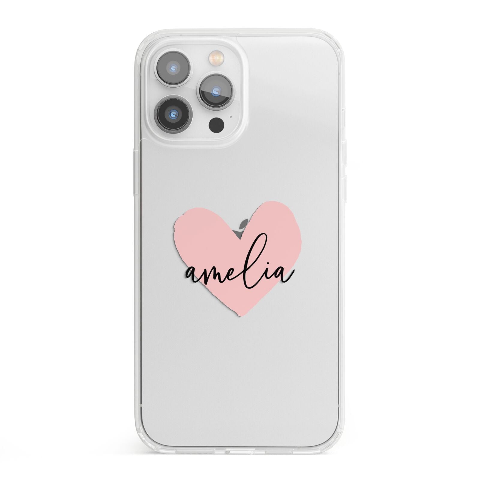 Pink Heart Sketch with Name iPhone 13 Pro Max Clear Bumper Case