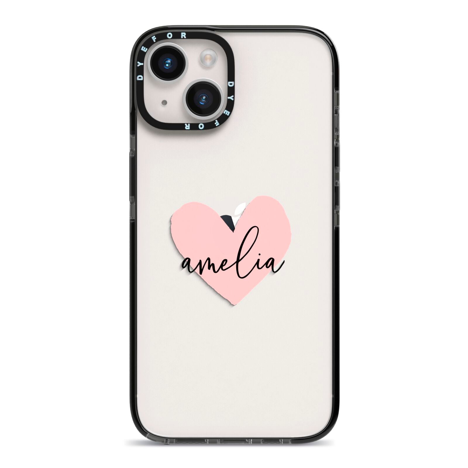 Pink Heart Sketch with Name iPhone 14 Black Impact Case on Silver phone