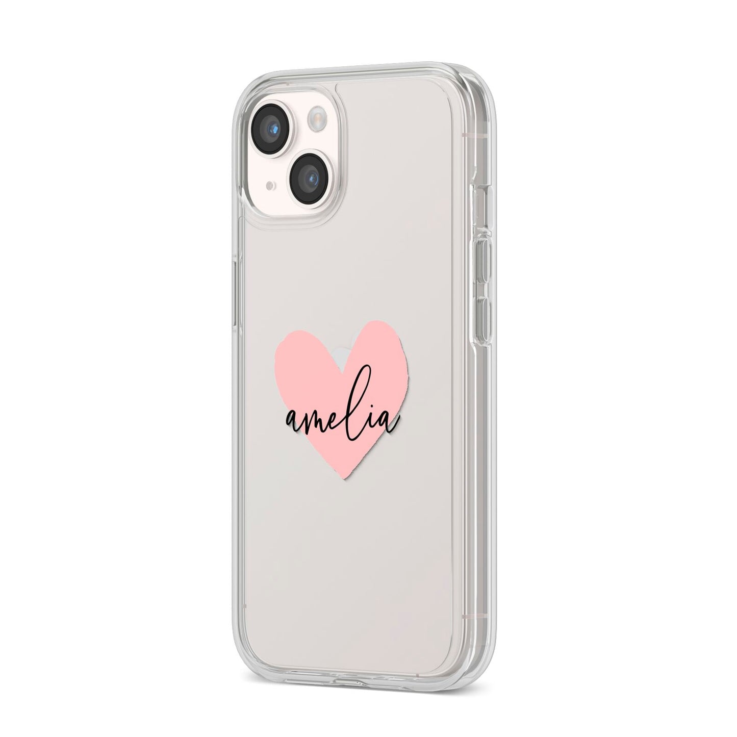 Pink Heart Sketch with Name iPhone 14 Clear Tough Case Starlight Angled Image