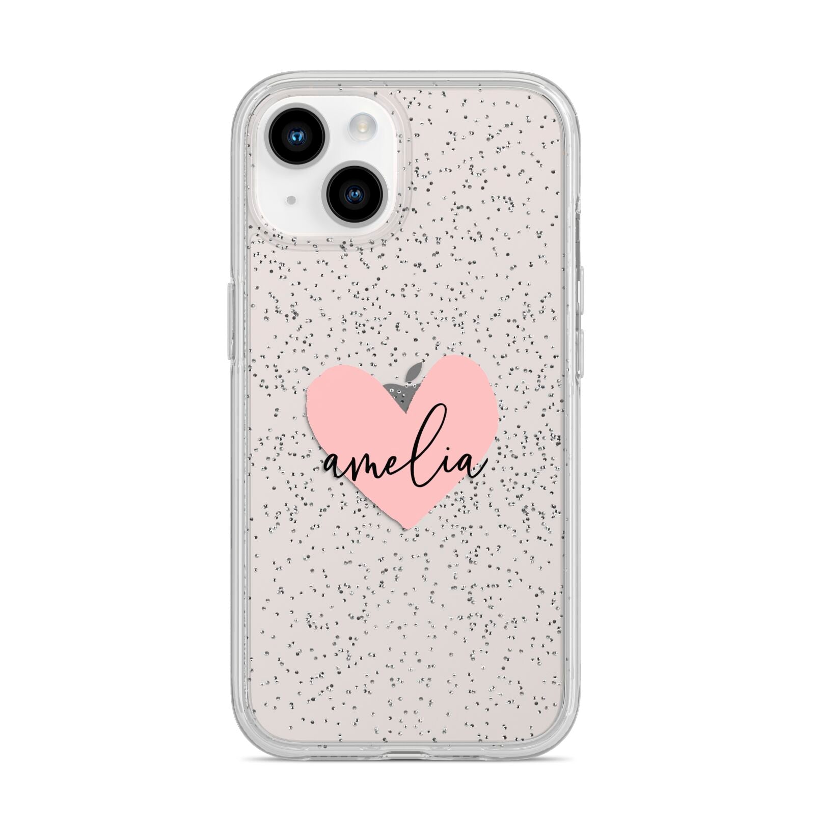 Pink Heart Sketch with Name iPhone 14 Glitter Tough Case Starlight