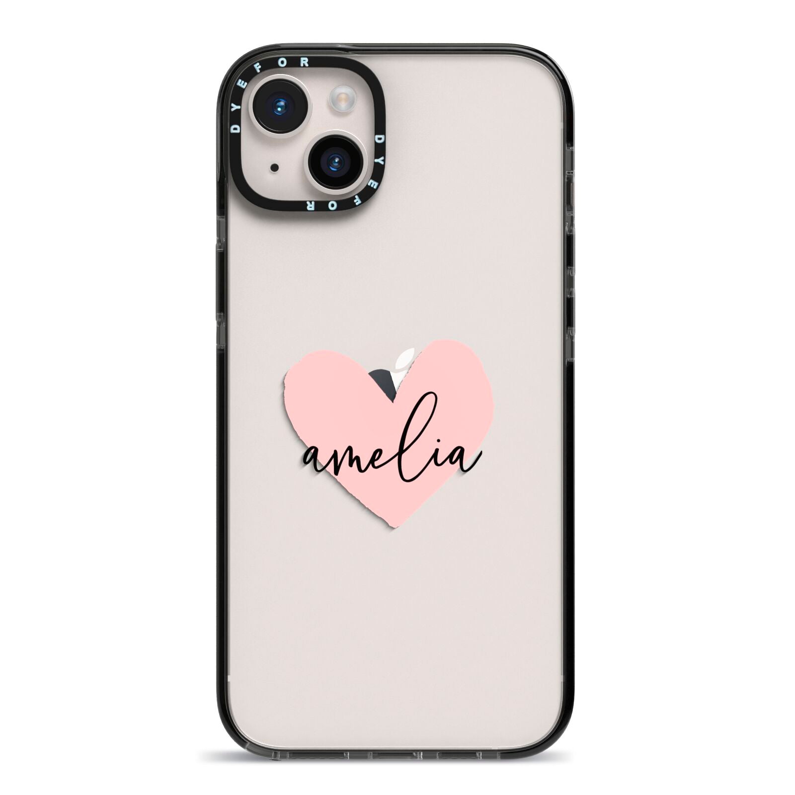 Pink Heart Sketch with Name iPhone 14 Plus Black Impact Case on Silver phone