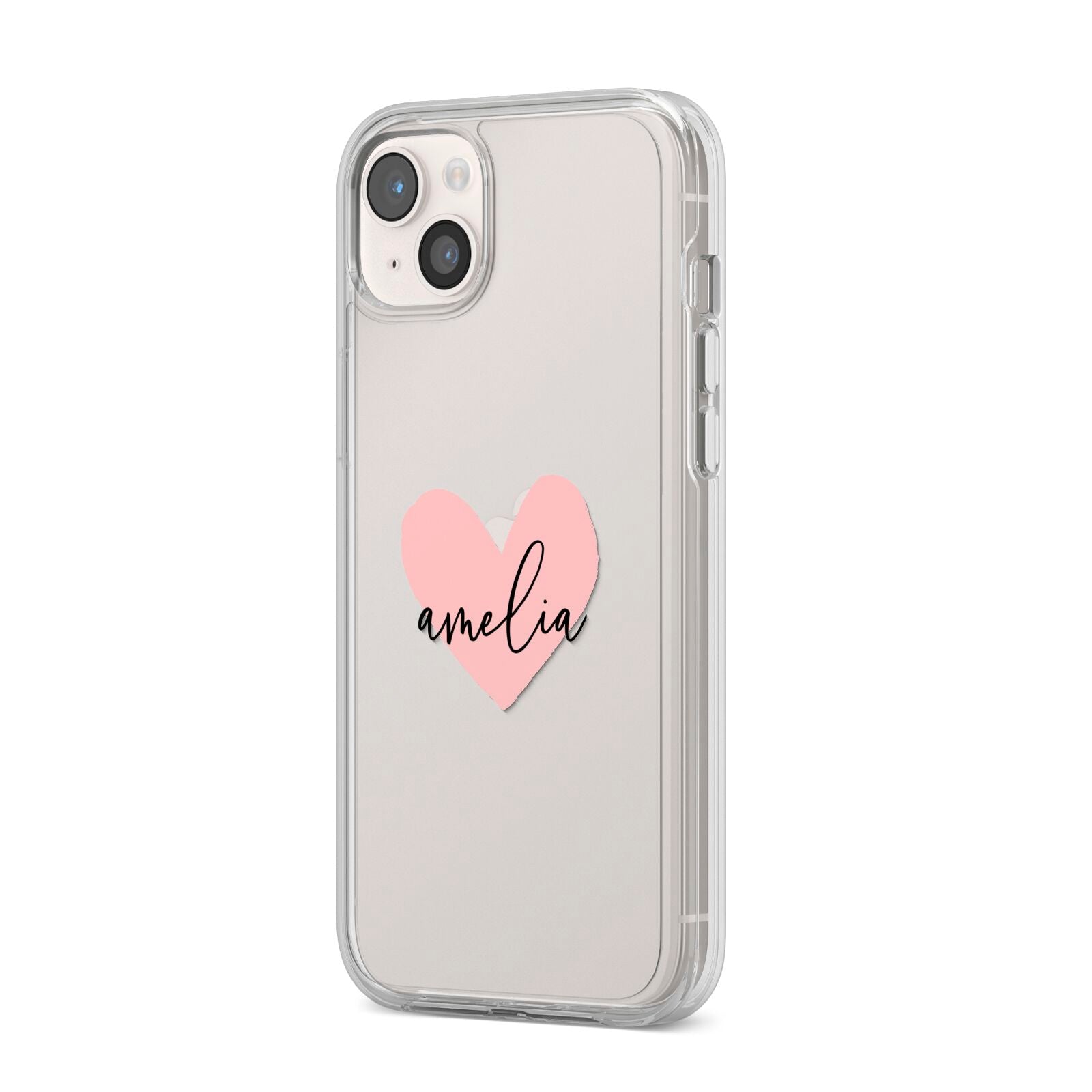 Pink Heart Sketch with Name iPhone 14 Plus Clear Tough Case Starlight Angled Image