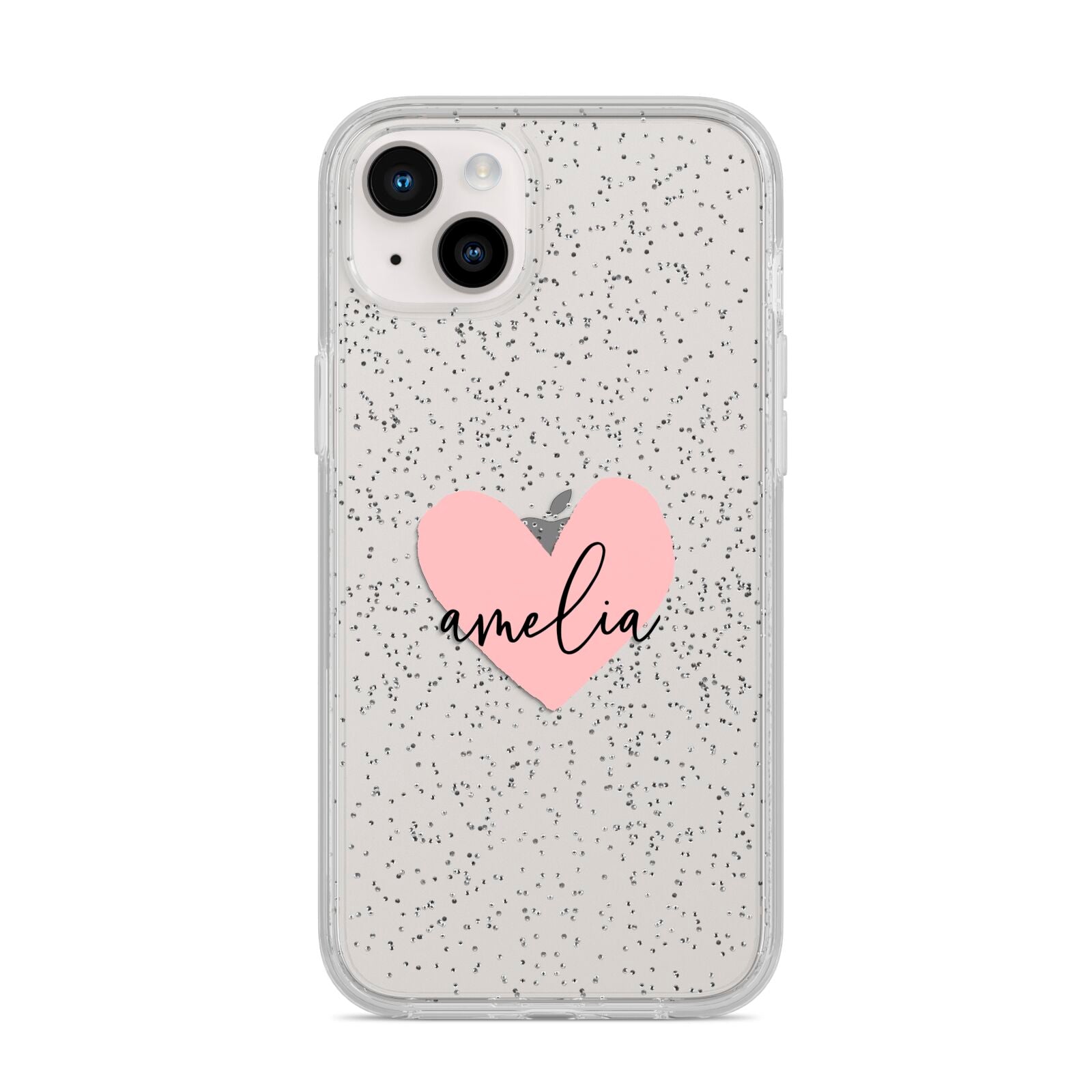 Pink Heart Sketch with Name iPhone 14 Plus Glitter Tough Case Starlight