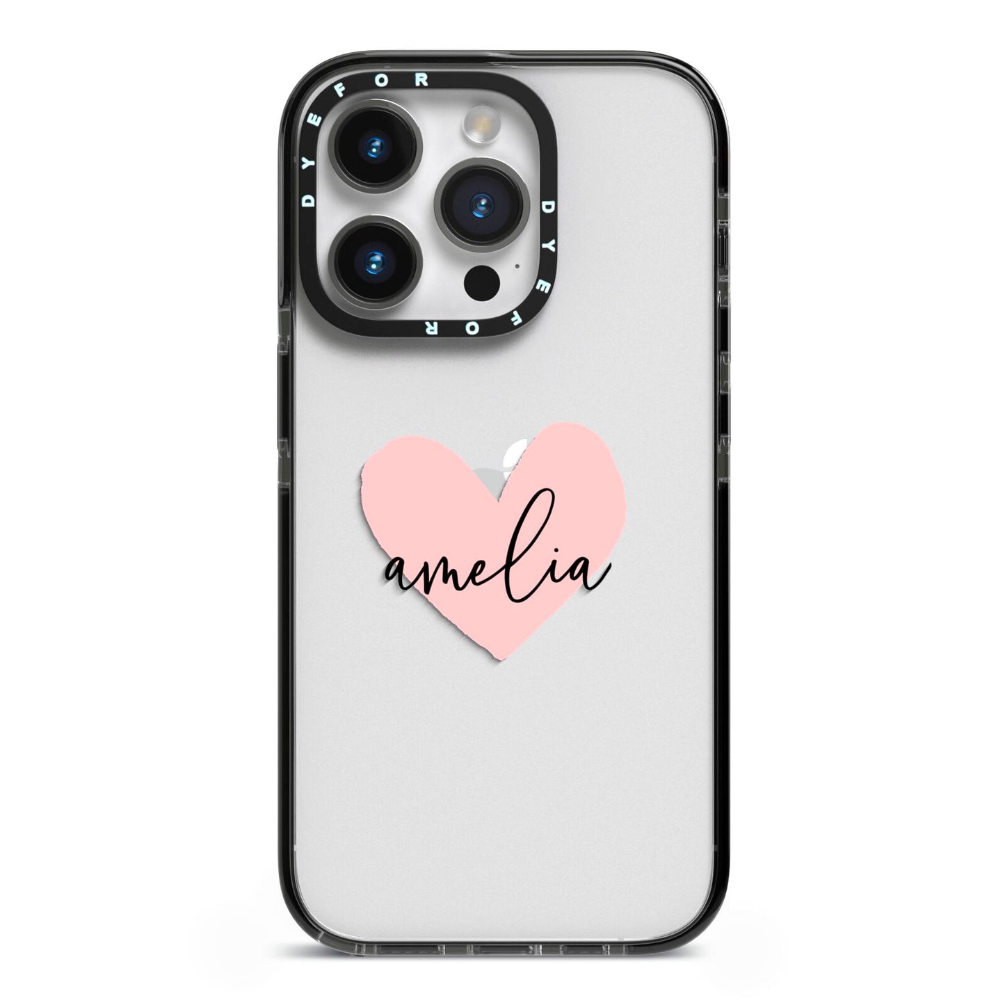 Pink Heart Sketch with Name iPhone 14 Pro Black Impact Case on Silver phone