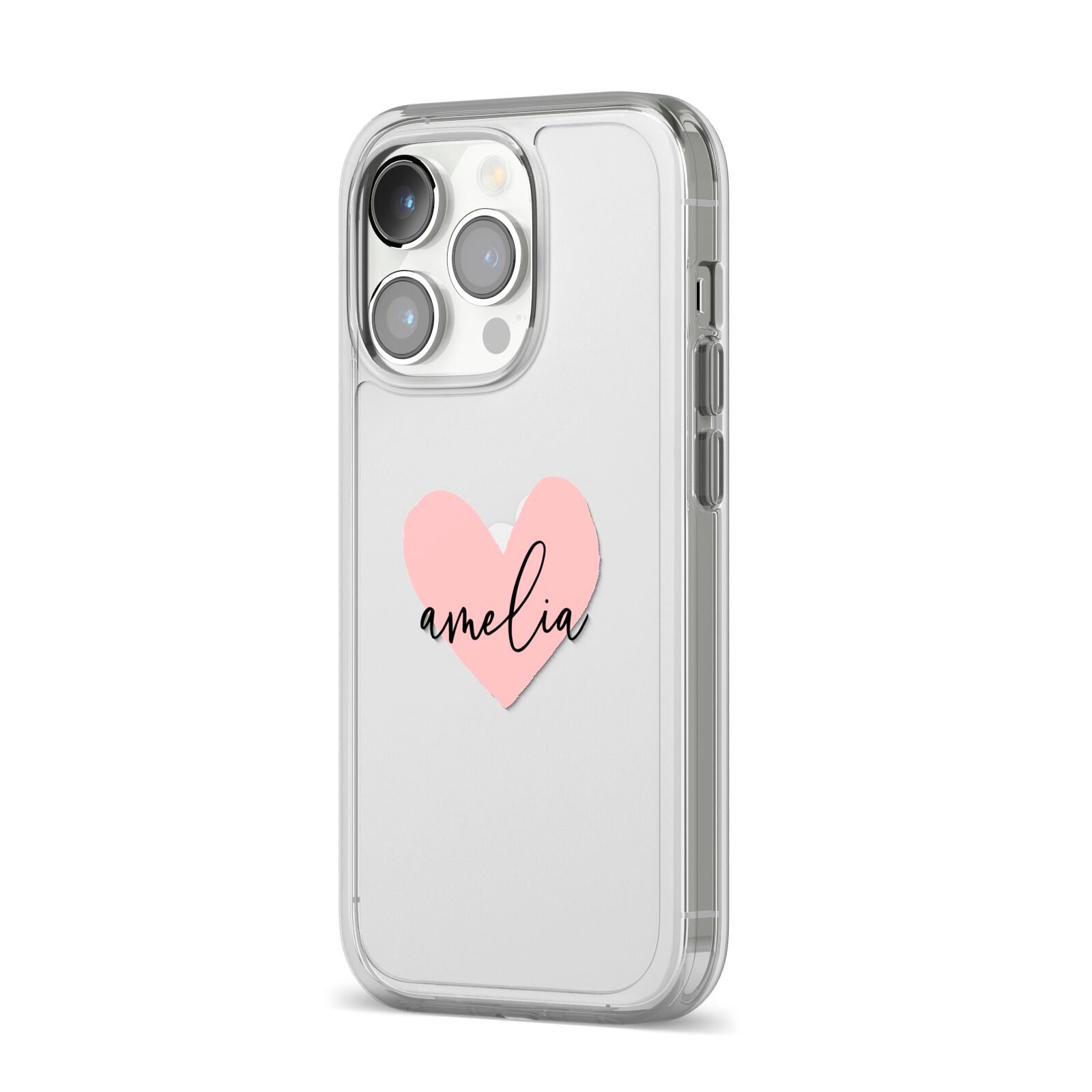 Pink Heart Sketch with Name iPhone 14 Pro Clear Tough Case Silver Angled Image