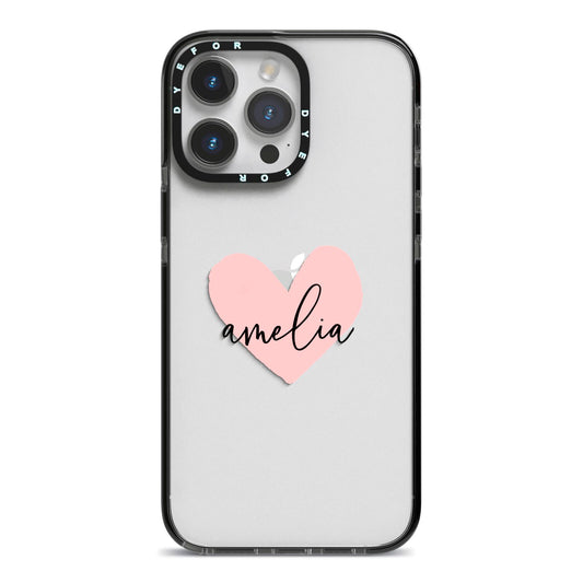 Pink Heart Sketch with Name iPhone 14 Pro Max Black Impact Case on Silver phone